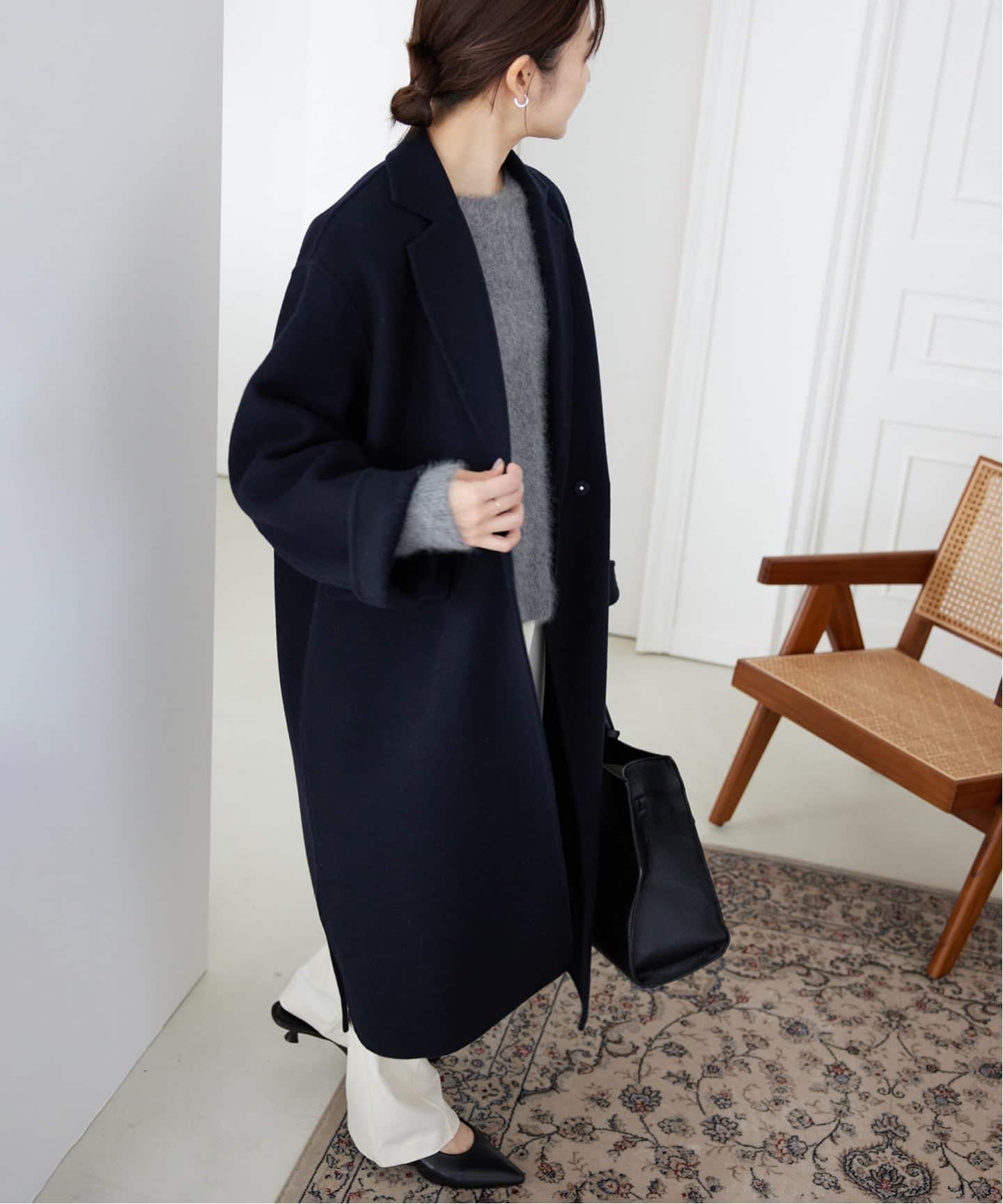 SLOBE IENA ECO WOOL チェスターコート　ブラック ECO WOOL チェスターコート | スローブ イエナ(SLOBE IENA