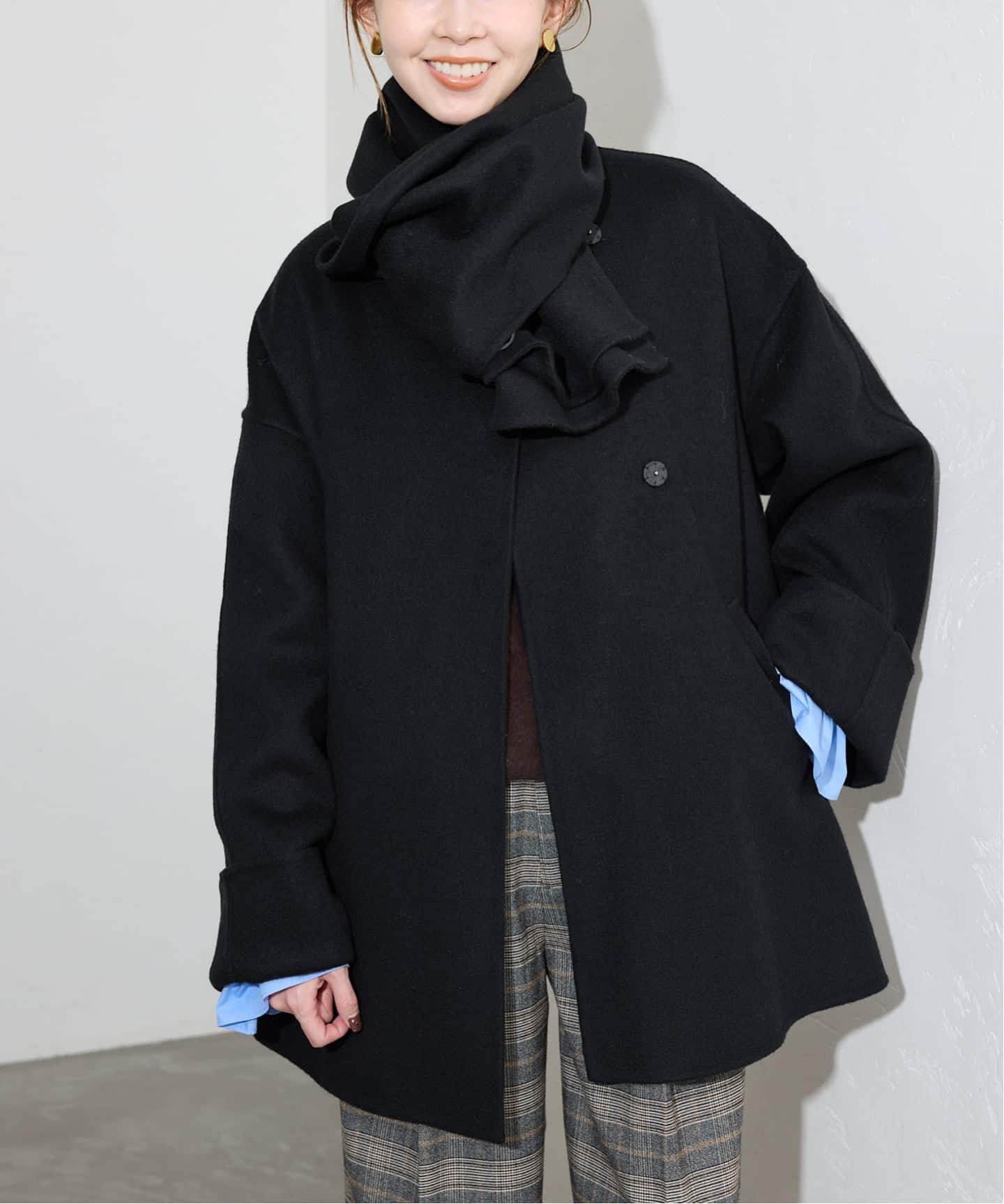 SLOBE IENA ダブルフェイスノーカラーコート SLOBE IENA（スローブイエナ）の「Super100 ダブルモッサVネック