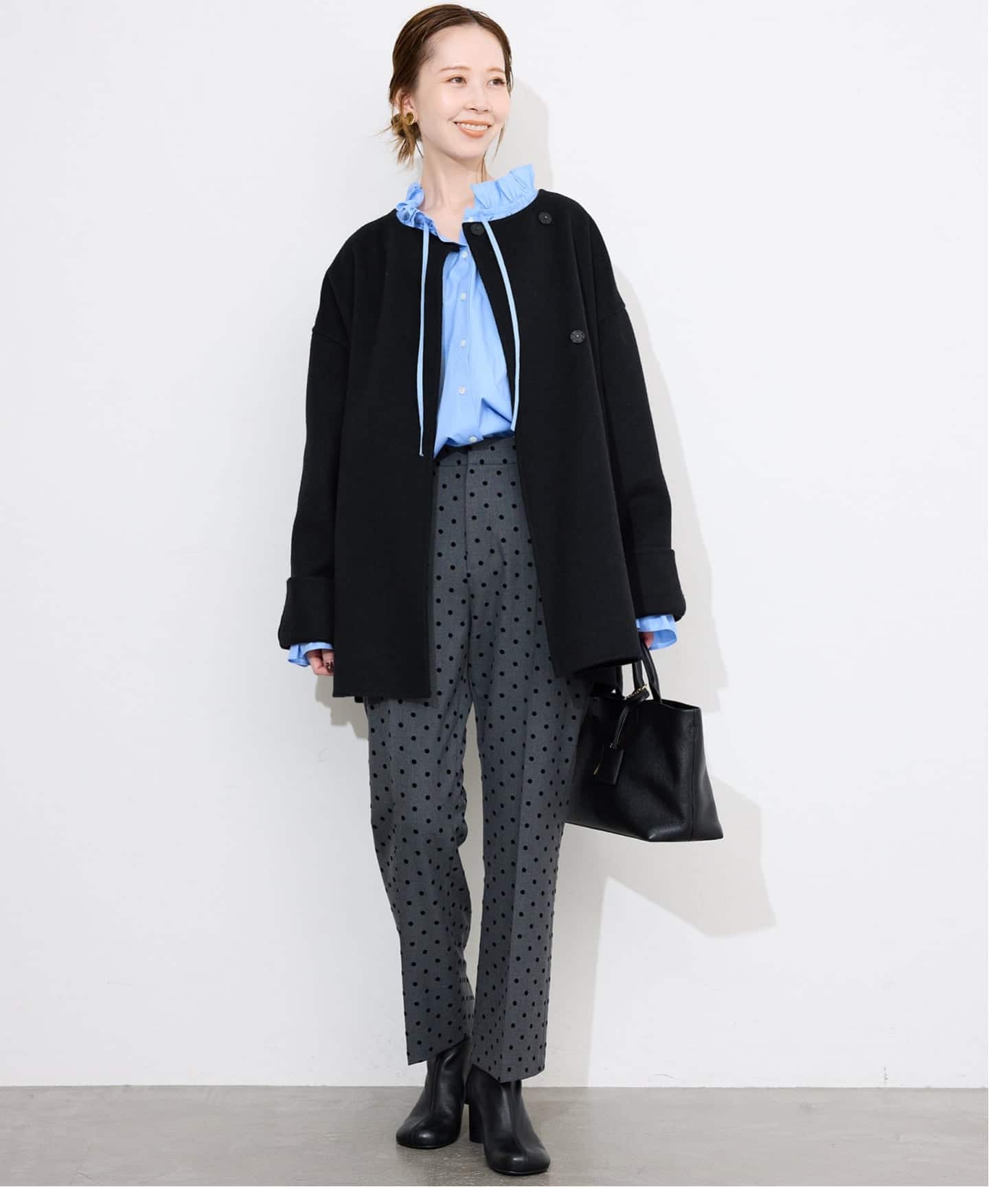 ストール付き》SUPER140 ダブルフェイスノーカラーコート・ストール