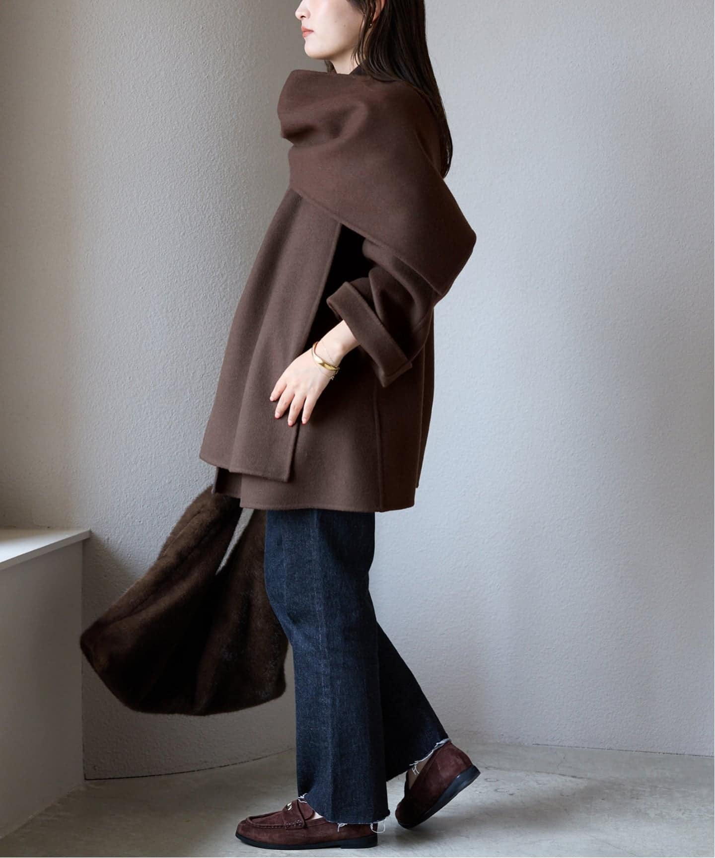 SLOBE IENA souple woolダブルフェイスノーカラーコート souple woolダブルフェイスノーカラーコート（ノーカラーコート