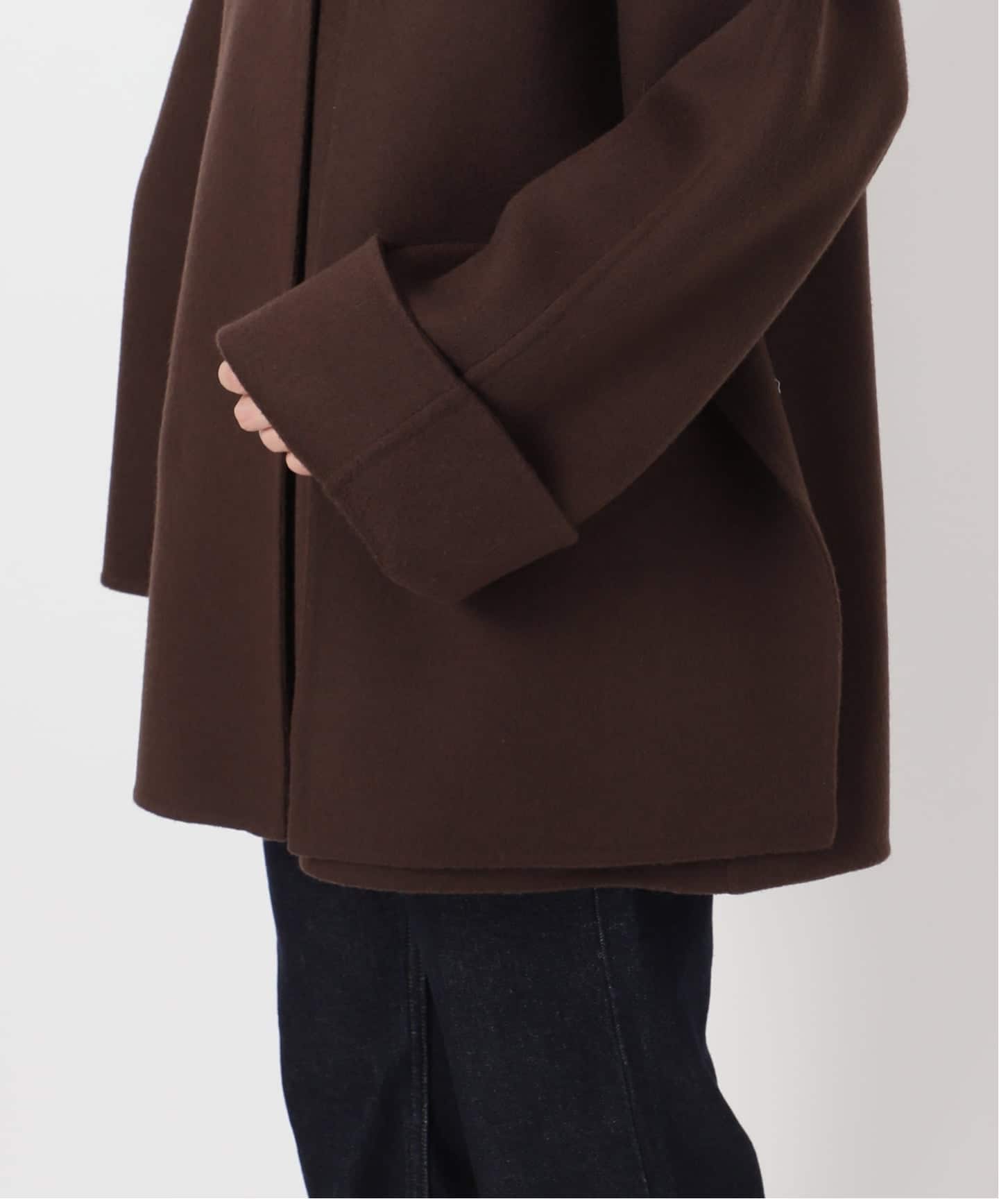 ストール付き》SUPER140 ダブルフェイスノーカラーコート・ストール