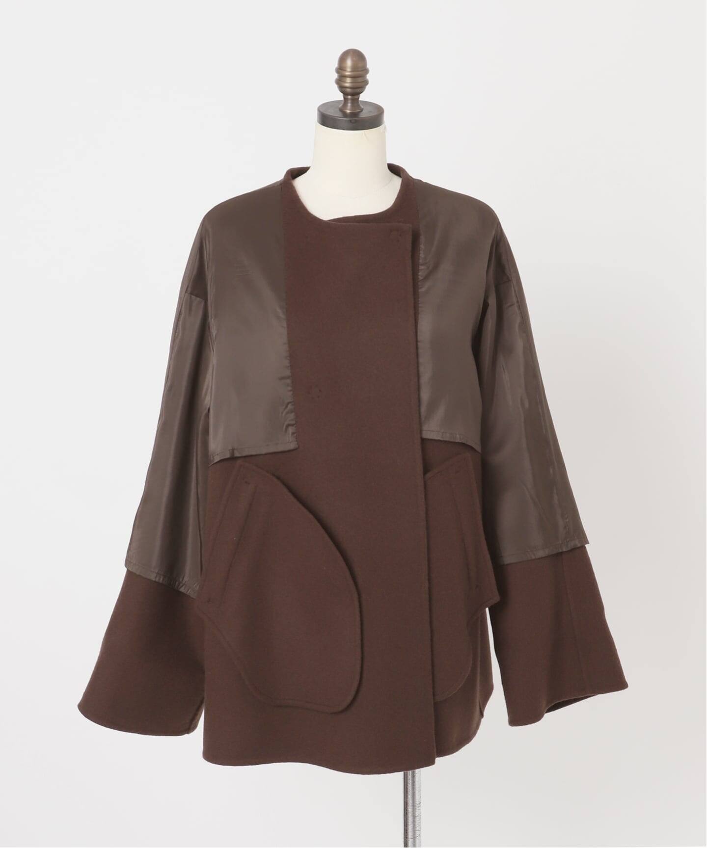 ストール付き》SUPER140 ダブルフェイスノーカラーコート・ストール