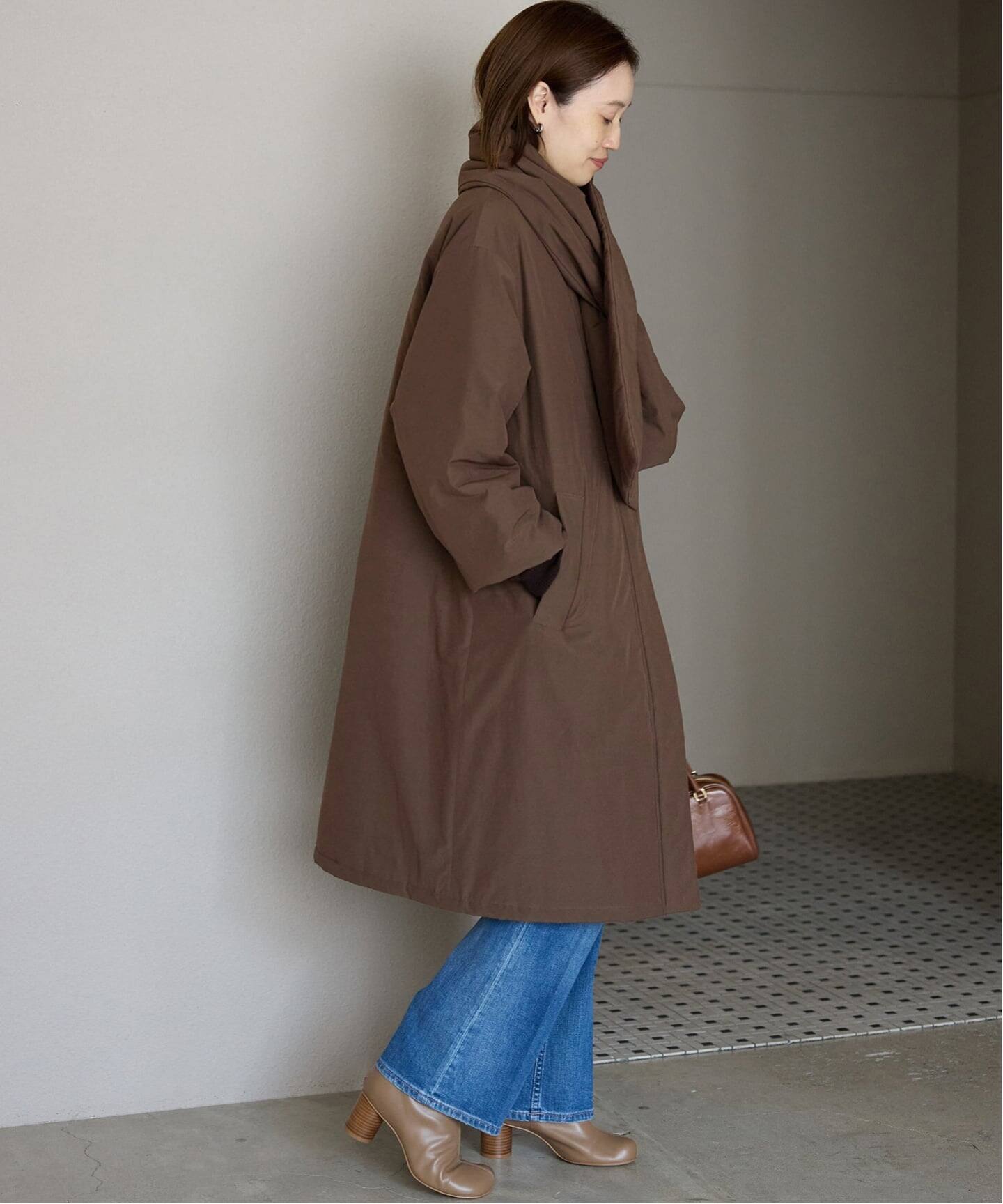 中綿ストール付きノーカラーコート SLOBE IENA｜《ストール付き/WEB限定》中綿ストール付きノーカラー