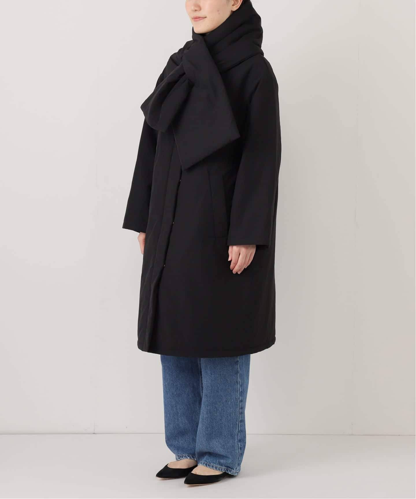中綿ストール付きノーカラーコート ストール付き/WEB限定》中綿ストール付きノーカラーコート（中綿