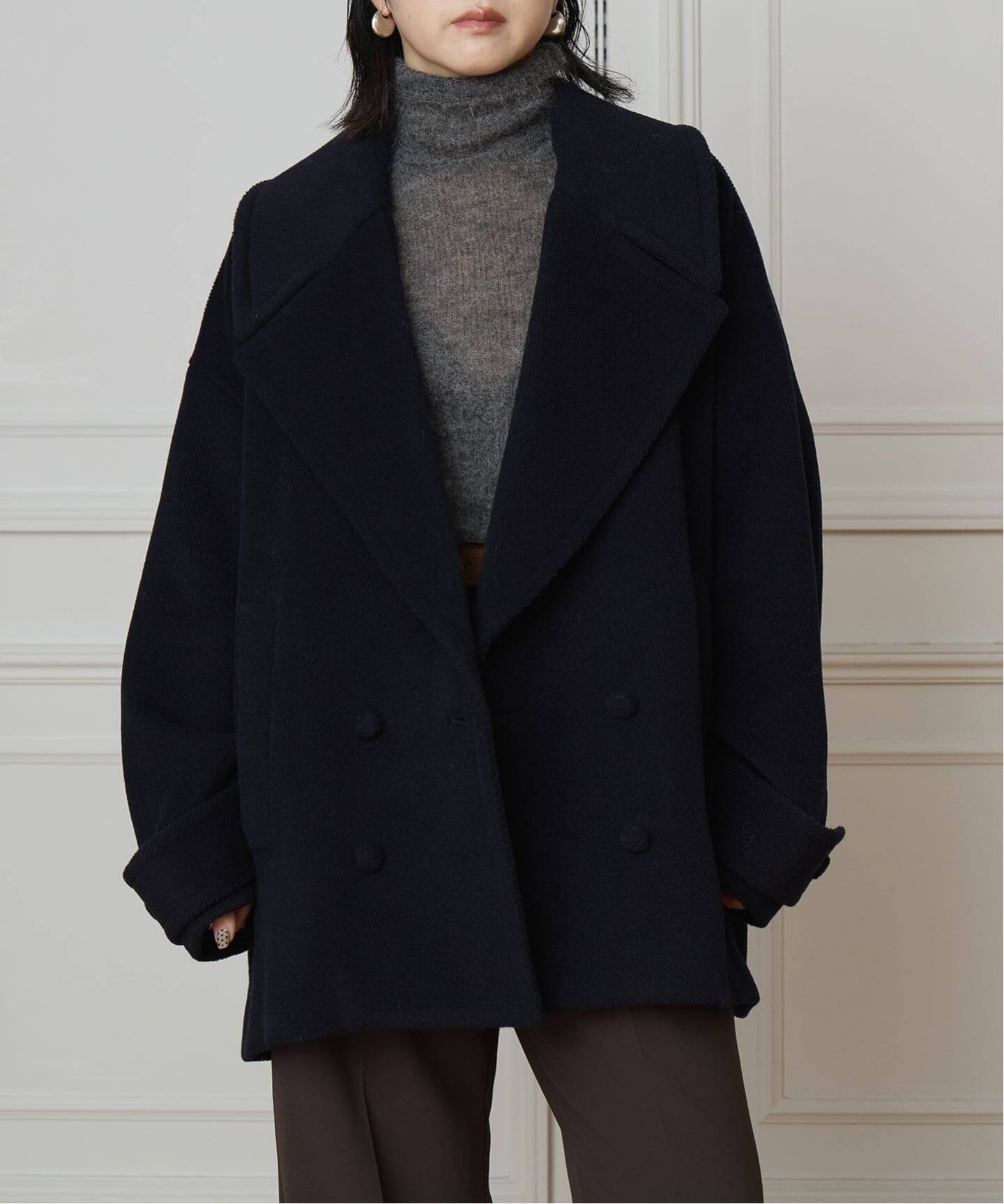 IENA LA BOUCLE パイルウールヘリンボンPコート（ピーコート）｜IENA