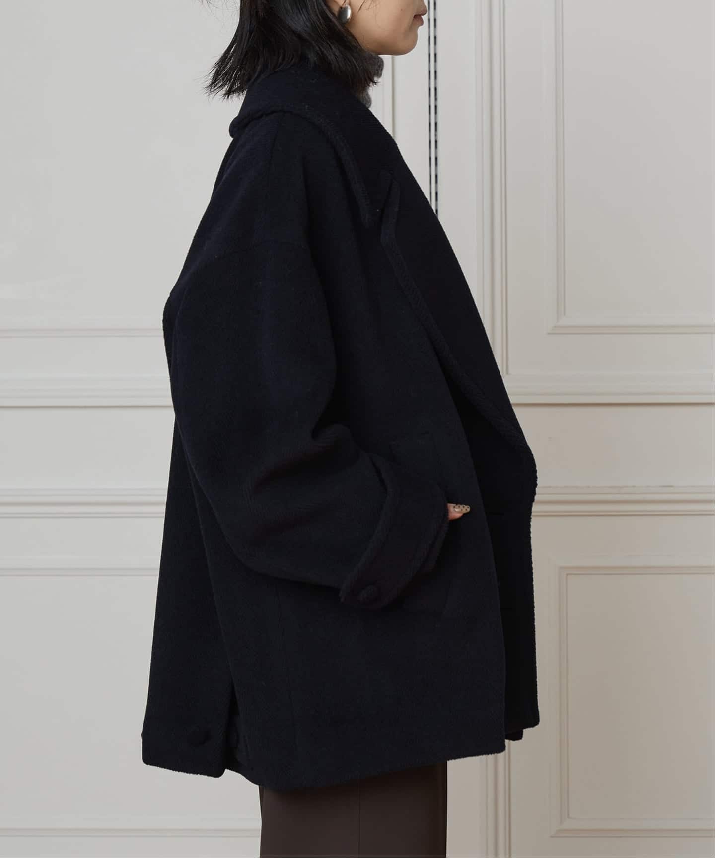 IENA イエナ　ウールピーコート　ネイビー　38 IENA LA BOUCLE パイルウールヘリンボンPコート（ピーコート）｜IENA