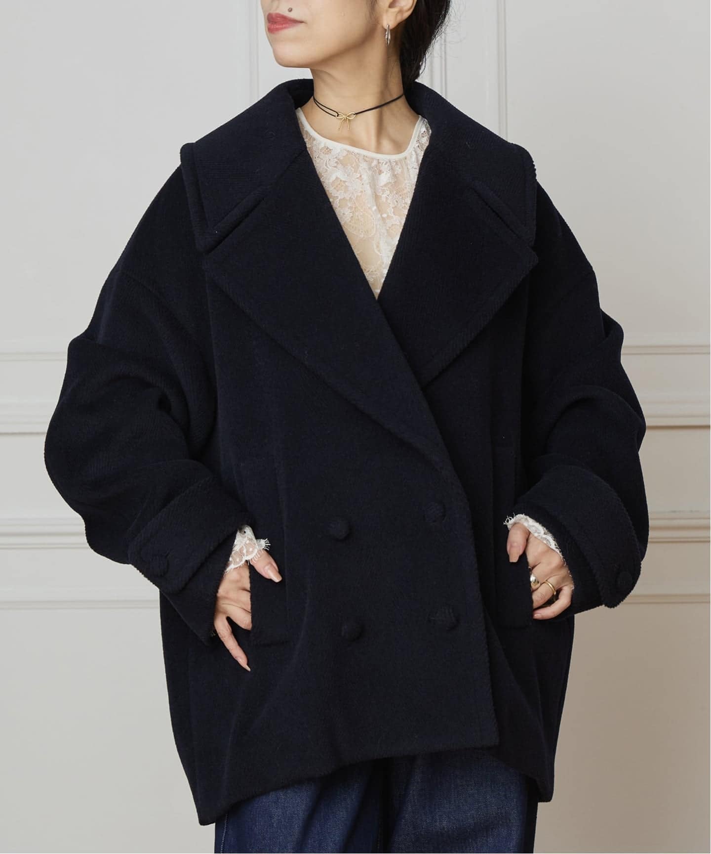 IENA LA BOUCLE パイルウールヘリンボンPコート（ピーコート）｜IENA