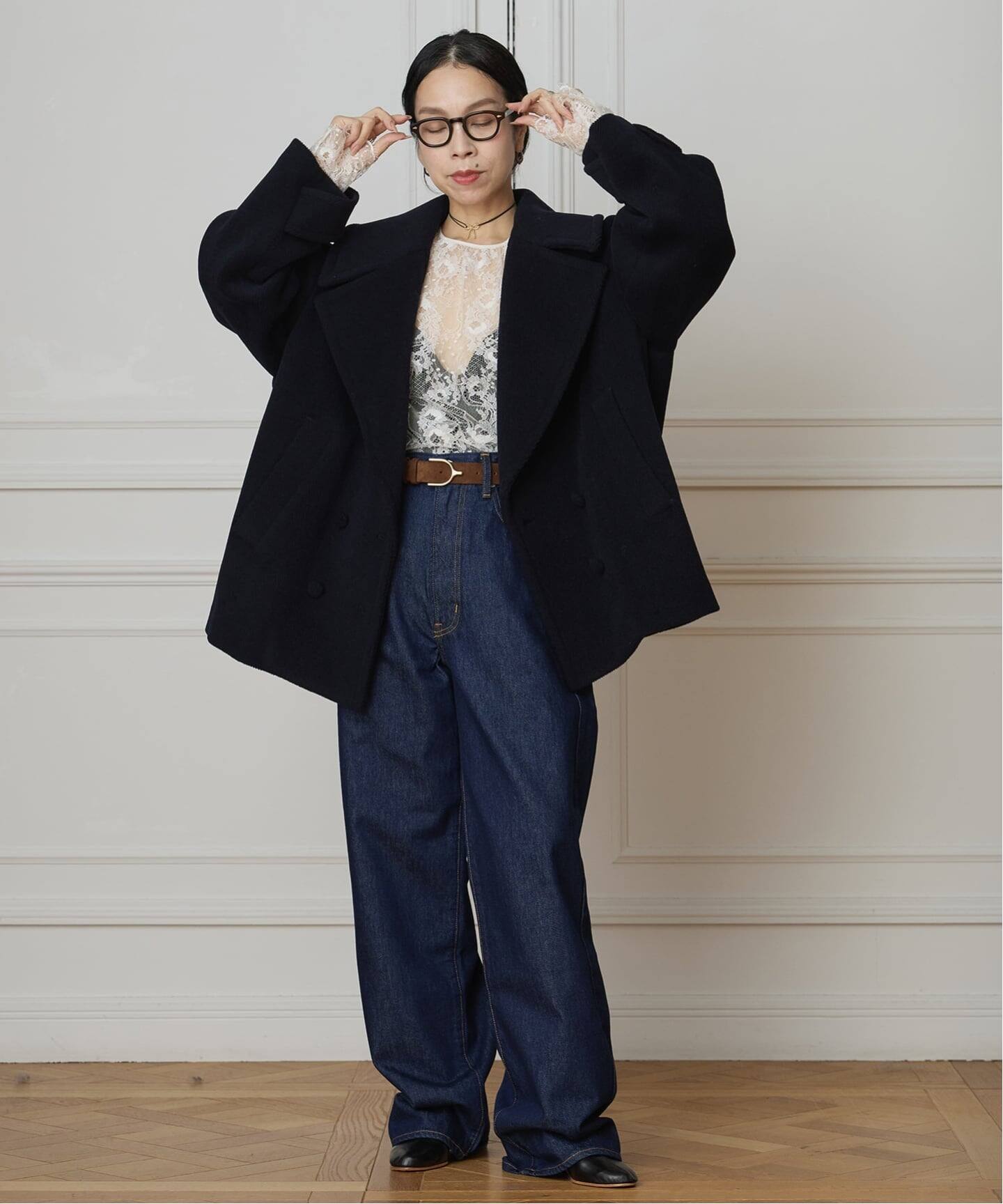 IENA LA BOUCLE パイルウールヘリンボンPコート（ピーコート