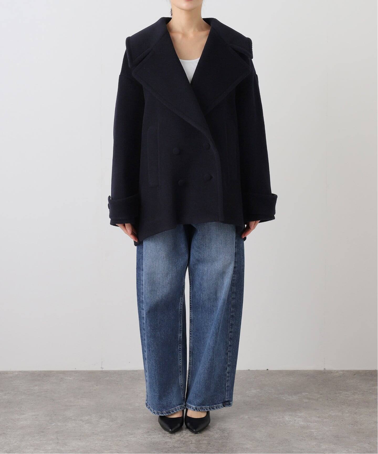 IENA イエナ　ウールピーコート　ネイビー　38 IENA LA BOUCLE パイルウールヘリンボンPコート（ピーコート）｜IENA