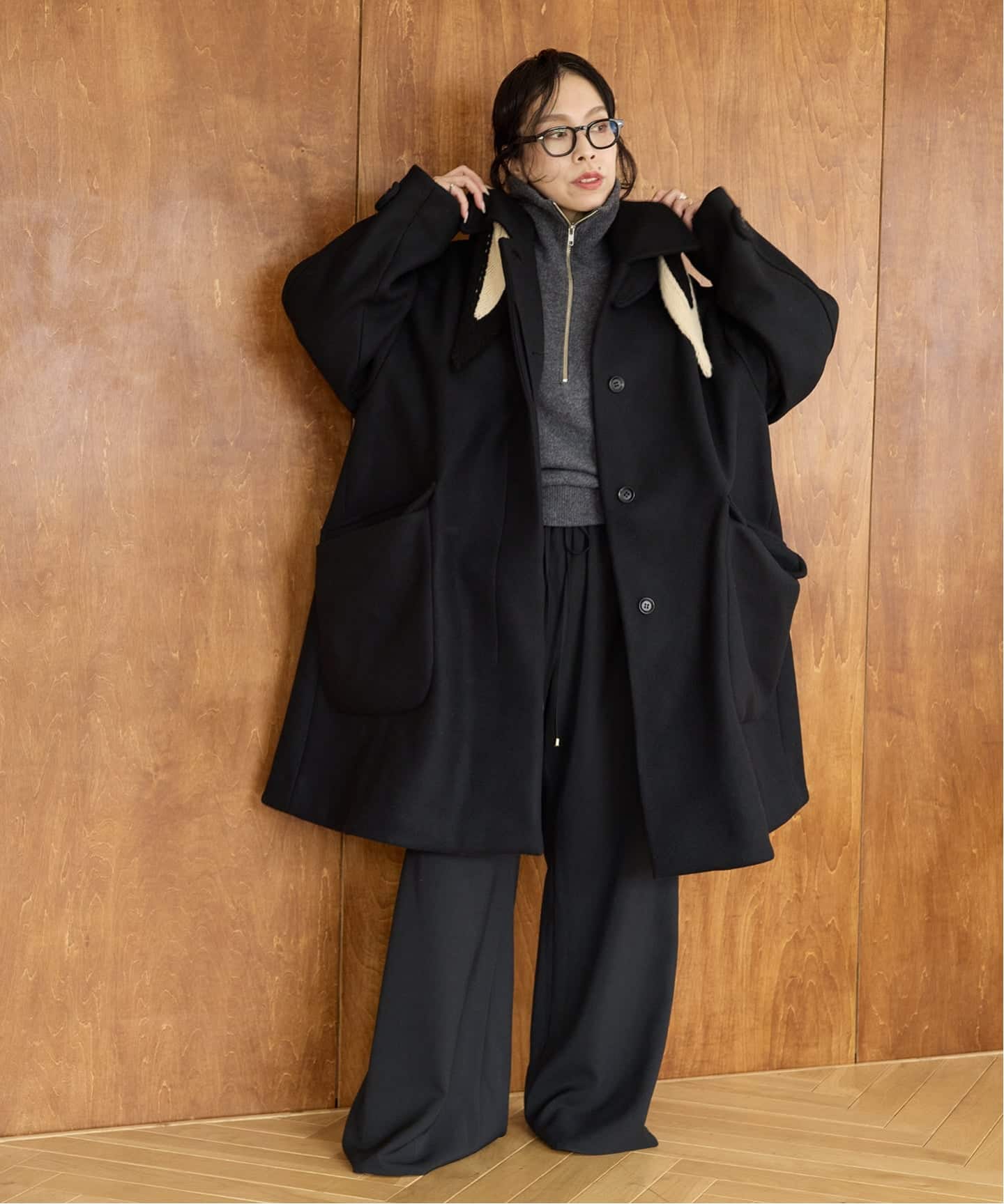 予約》IENA LA BOUCLE ハードメルトンスタンドネックコート