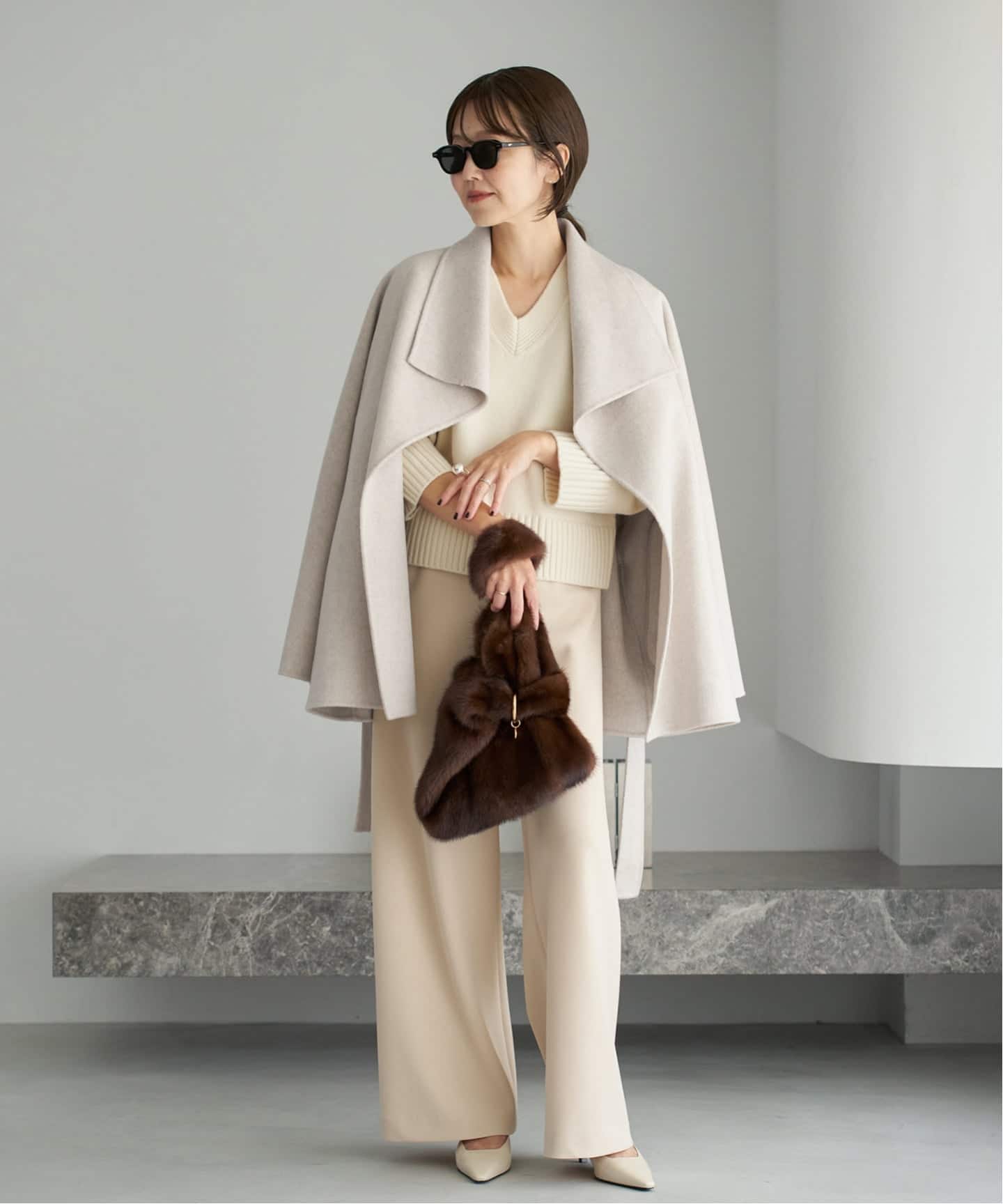 【plage】ハミルトン DRAPE MIDDLE コート38 アイボリー プラージュ Plage 《追加》ハミルトン DRAPE MIDDLE コート