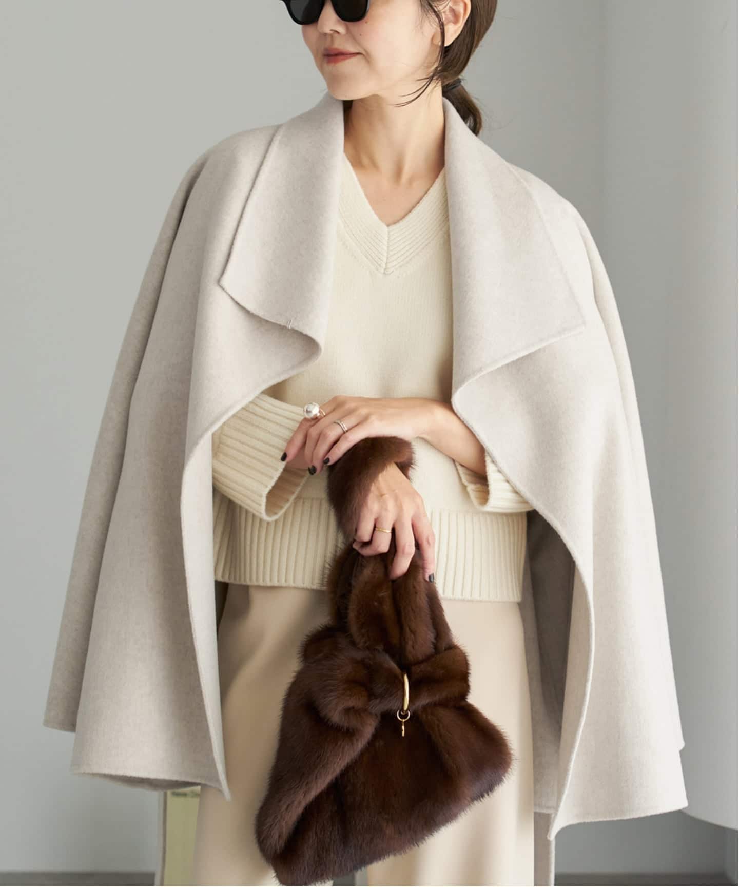 【plage】ハミルトン DRAPE MIDDLE コート38 アイボリー 予約》HAMILTON DRAPE HALF コート（その他ブルゾン／アウター