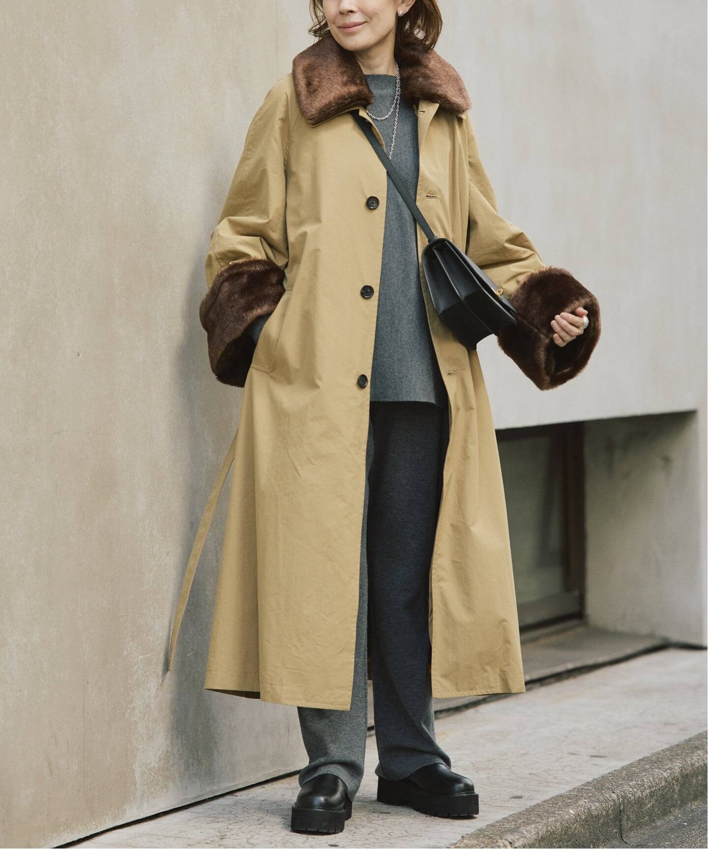 INSCRIRE アンスクリア Balmacaan Fur Liner コート I25AWCT94（ステン 