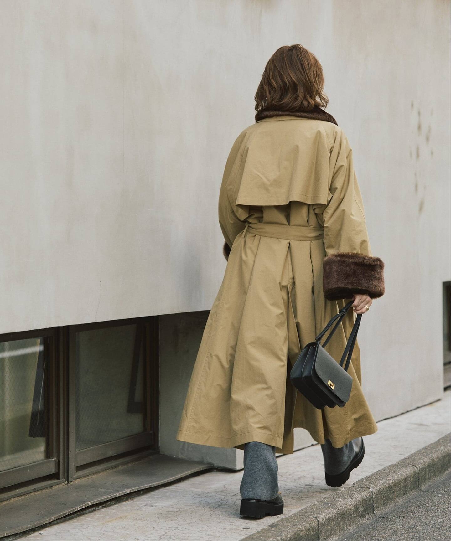 INSCRIRE アンスクリア Balmacaan Fur Liner コート I25AWCT94（ステン 