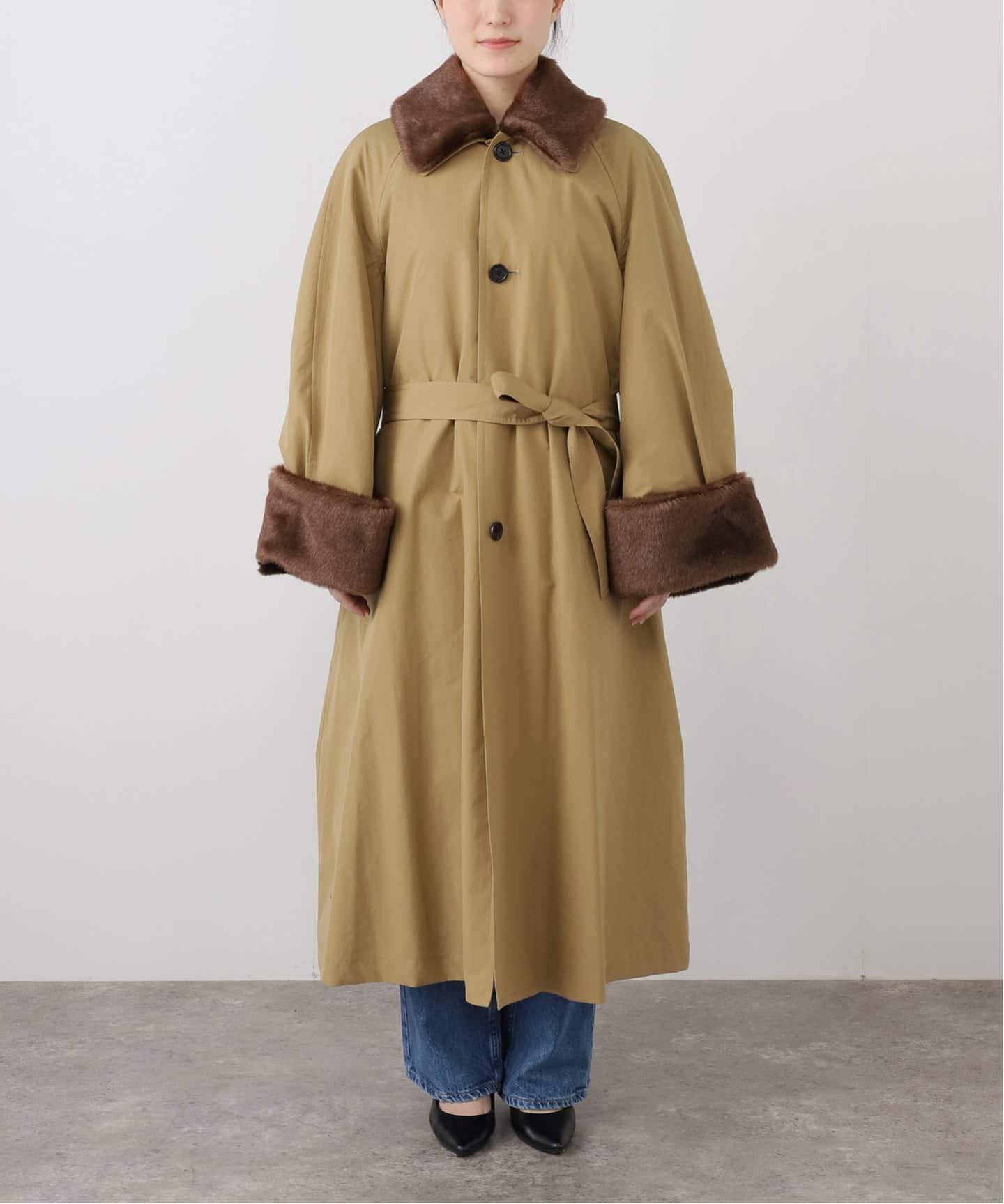 INSCRIRE アンスクリア Balmacaan Fur Liner コート I25AWCT94（ステン