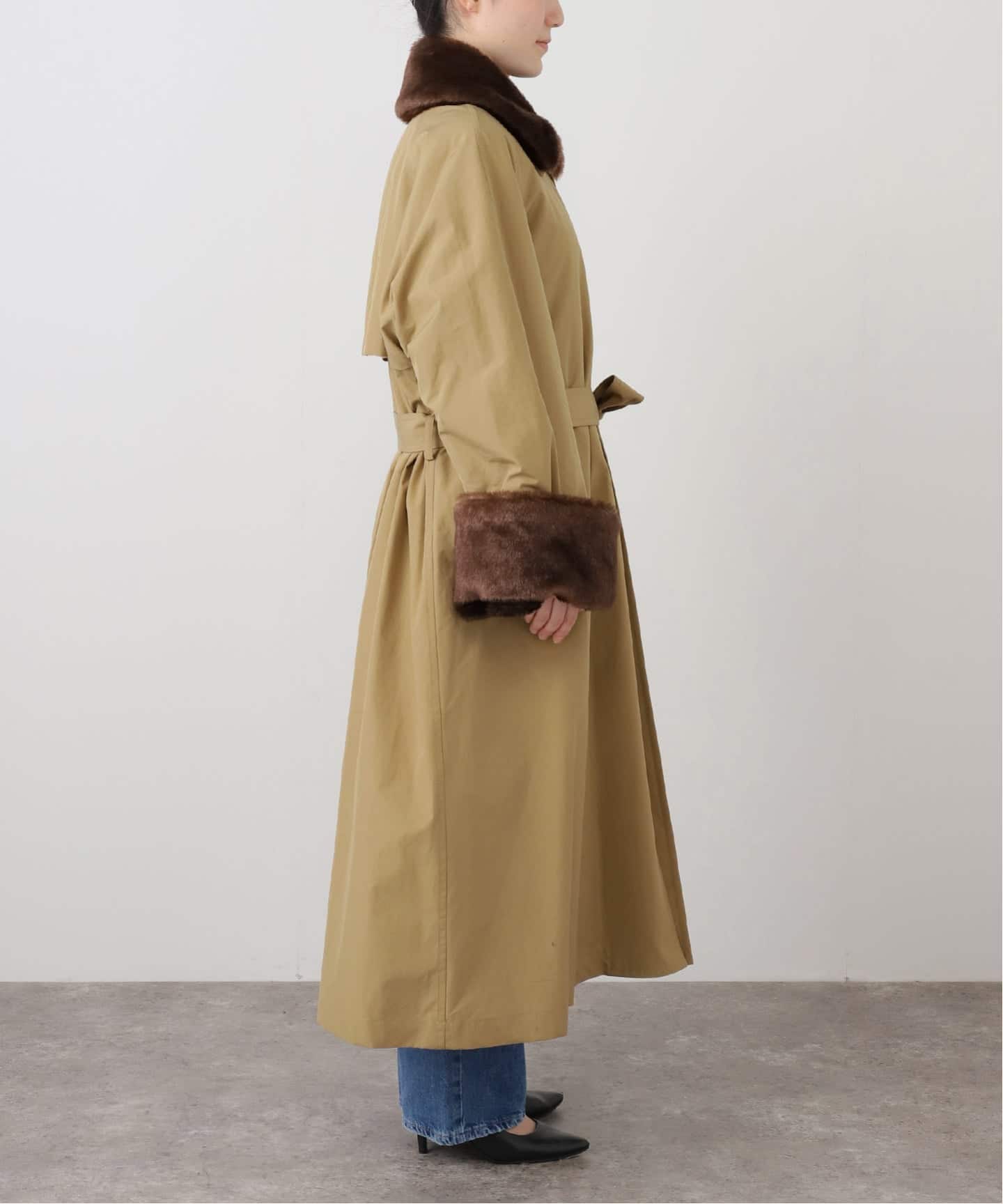 INSCRIRE アンスクリア Balmacaan Fur Liner コート I25AWCT94（ステン