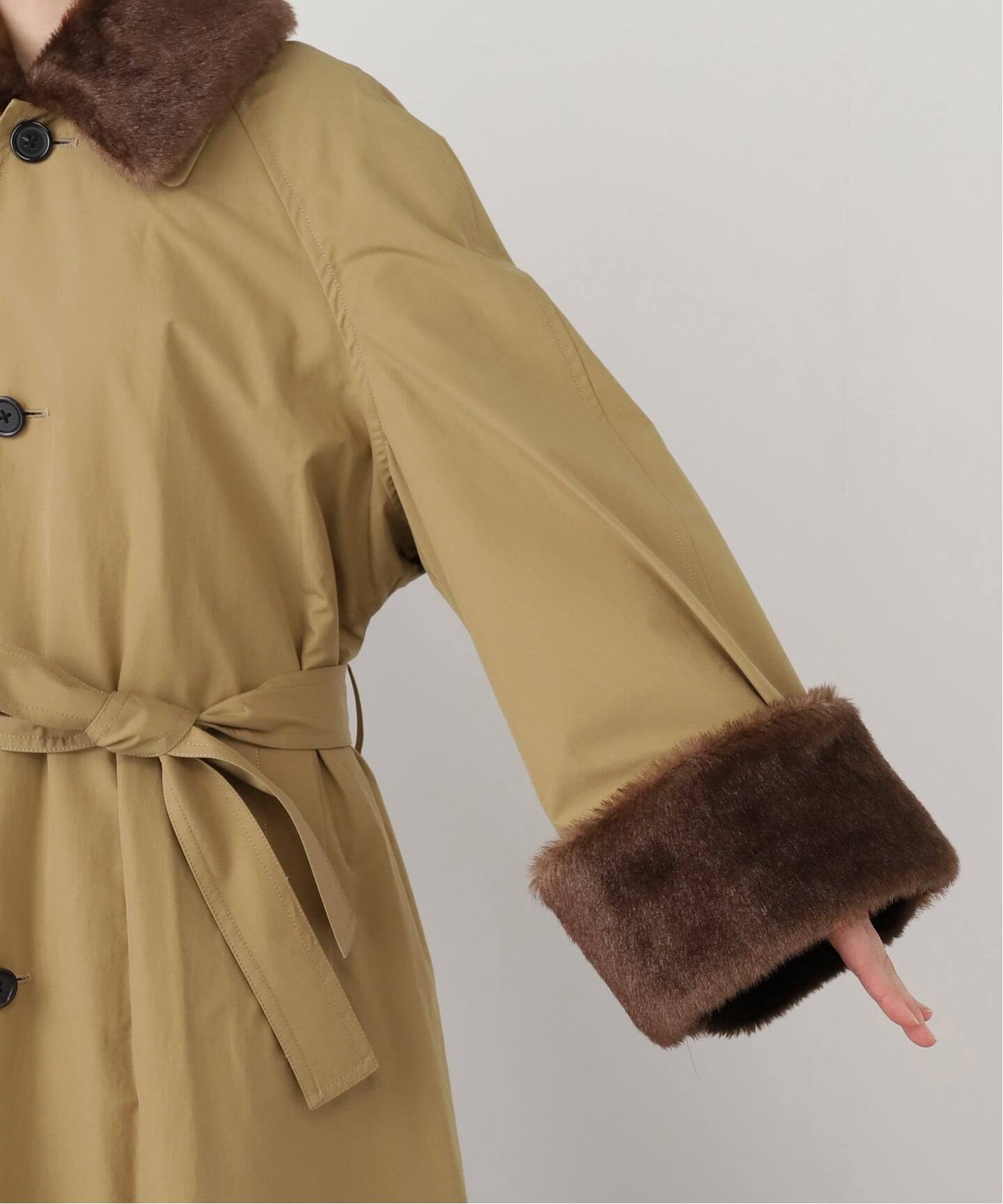 INSCRIRE アンスクリア Balmacaan Fur Liner コート I25AWCT94（ステン 