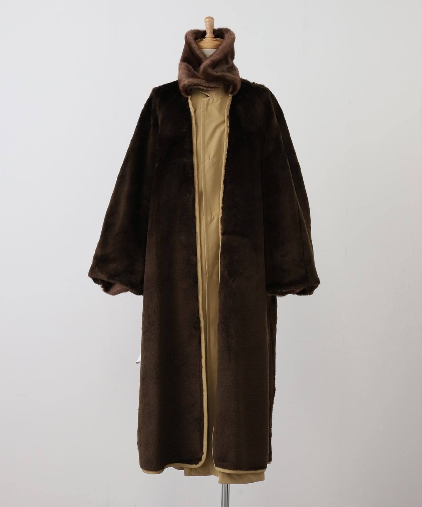 INSCRIRE アンスクリア Balmacaan Fur Liner コート I25AWCT94（ステン 