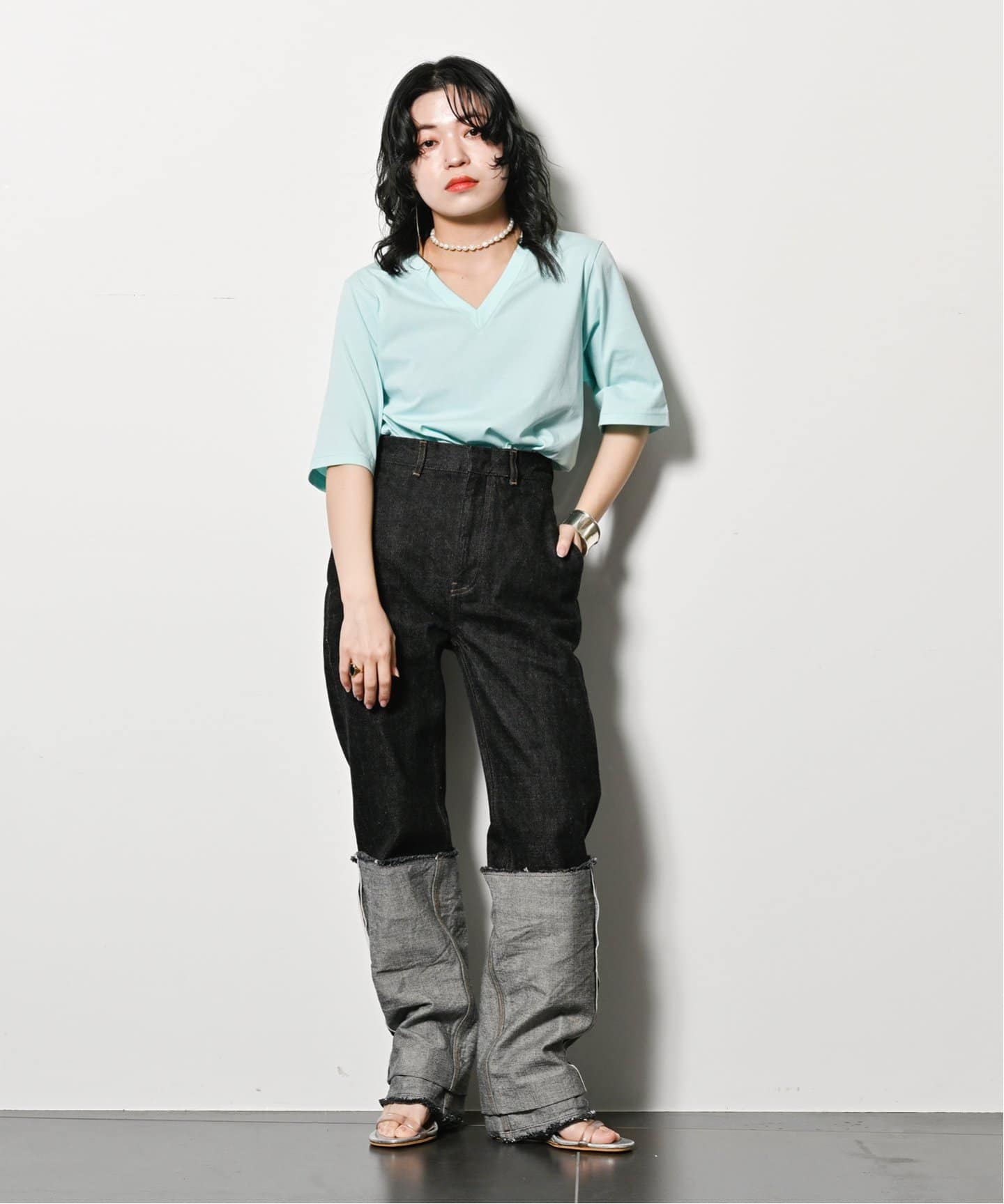 LIVINGTONE DOLK Straight loose LT-DOLK5-08：デニムパンツ