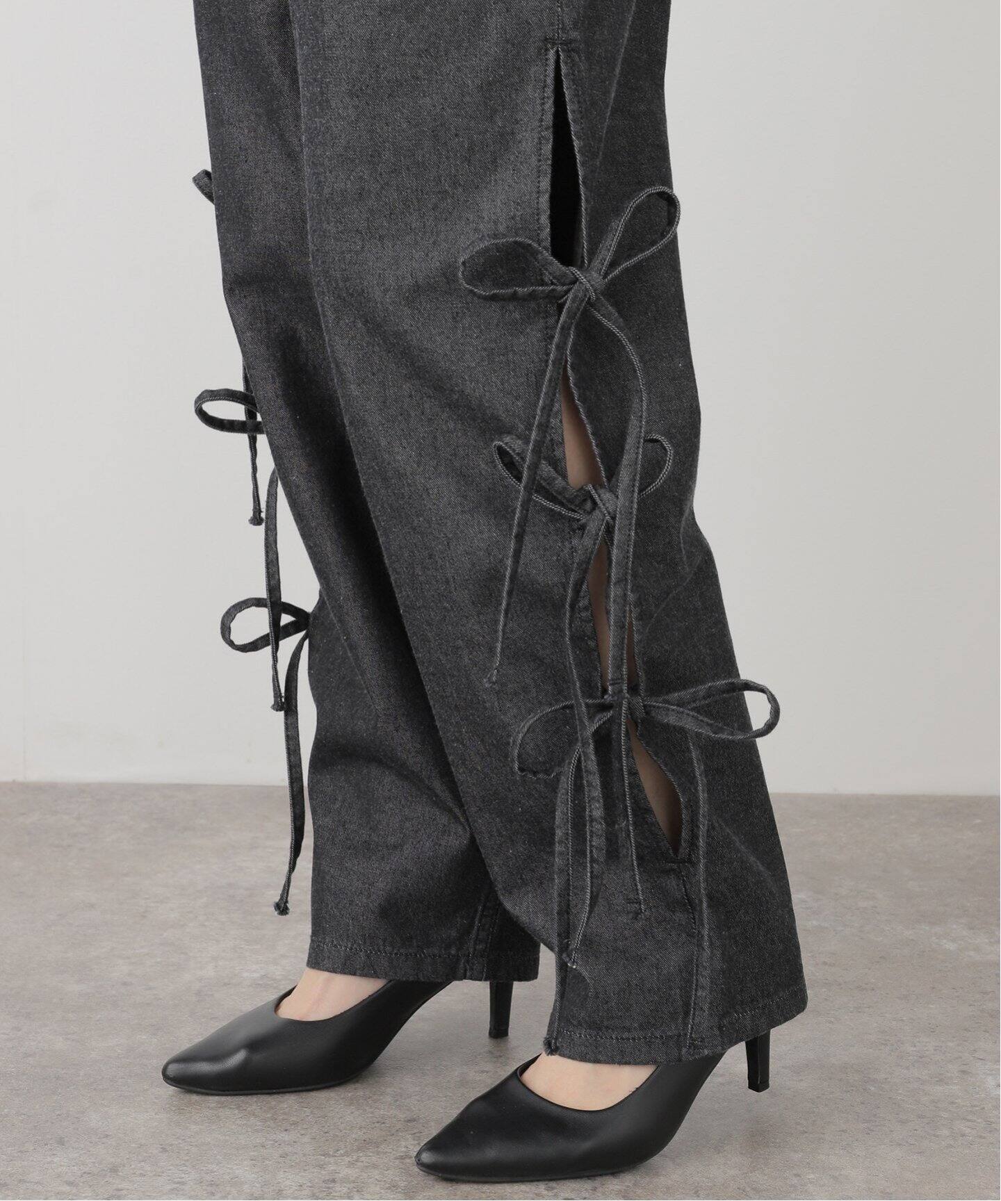 LIVINGTONE JAZ Side slit with bow LT-JAZ-08：デニムパンツ