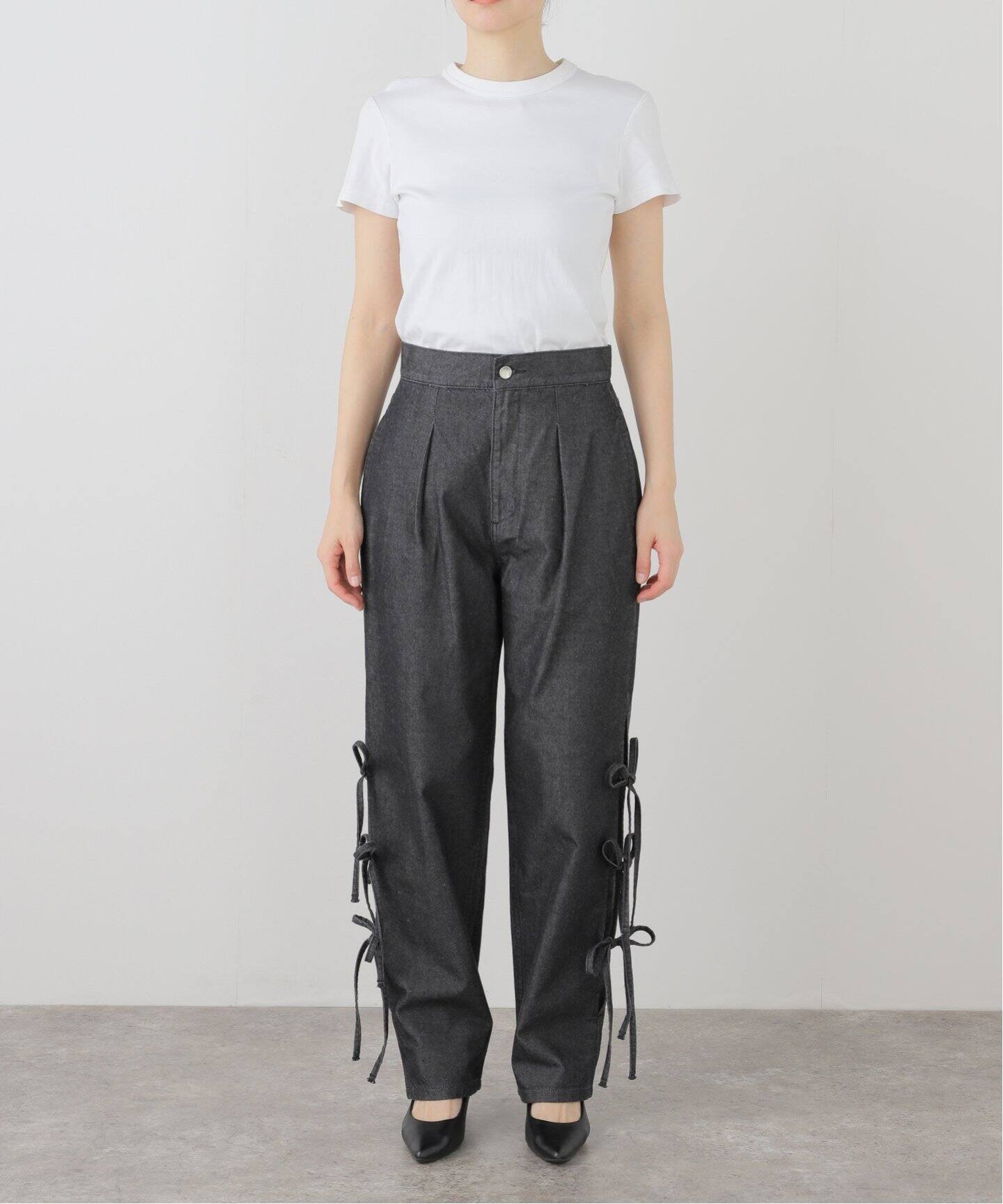 LIVINGTONE JAZ Side slit with bow LT-JAZ-08：デニムパンツ