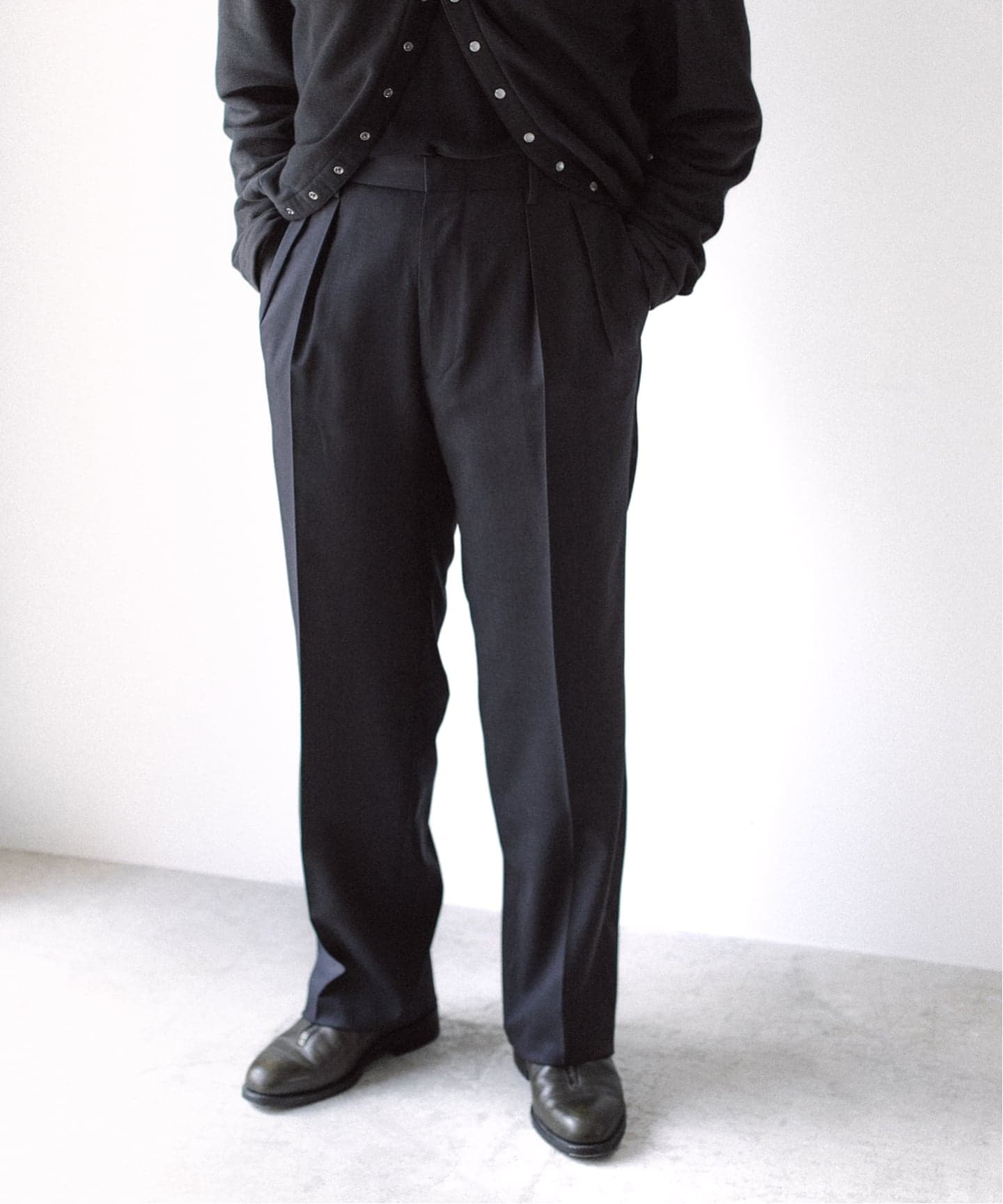 LE エルイー　レショップ ツータックコットンパンツブラック LE / エルイー】2TUCK WOOL PT（スラックス）｜L'ECHOPPE（レ