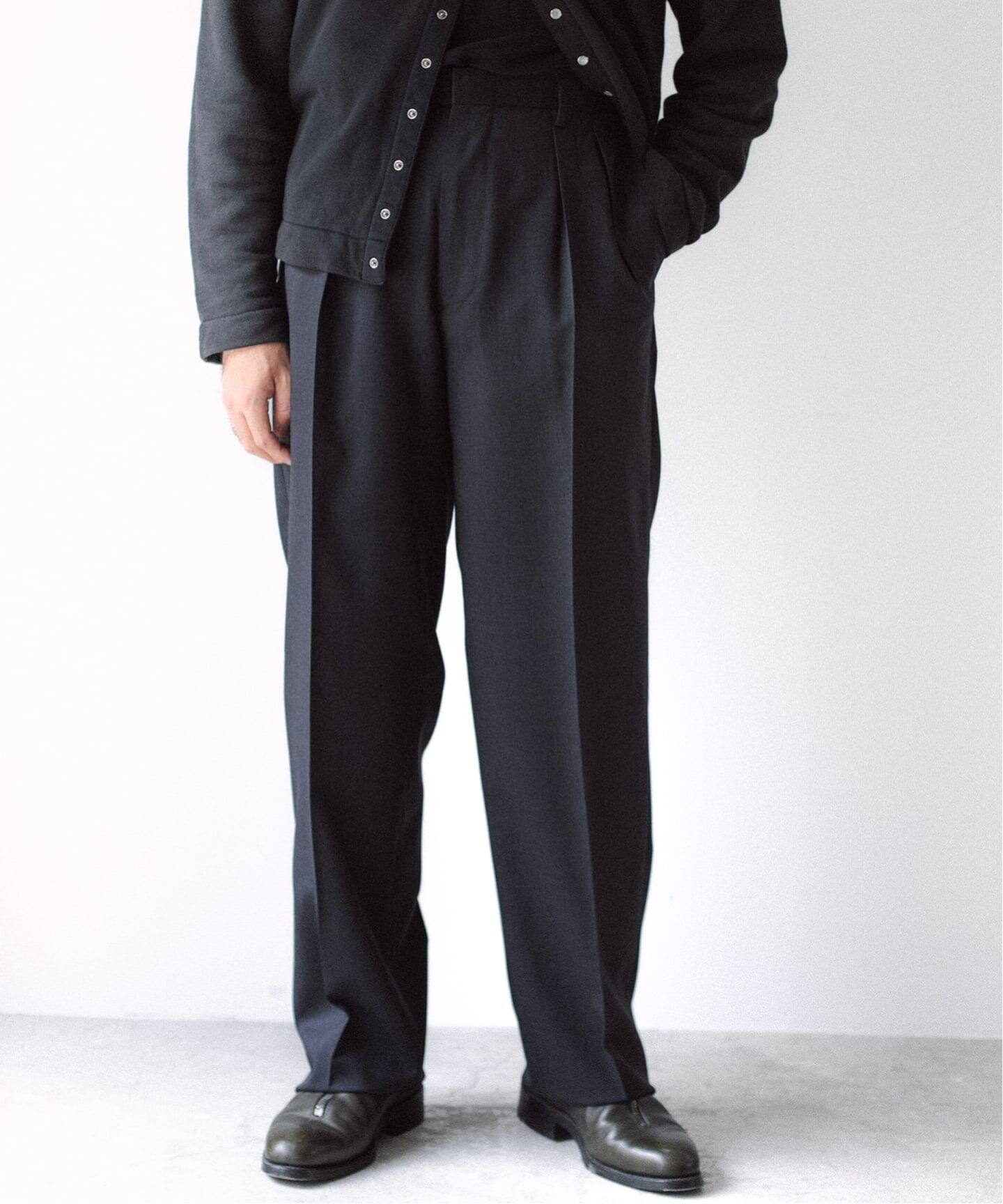 2点セット レショップ LE/エルイー スラックス ブラック ネイビー サイズ1 LE / エルイー】2TUCK WOOL PT（スラックス）｜L'ECHOPPE（レ