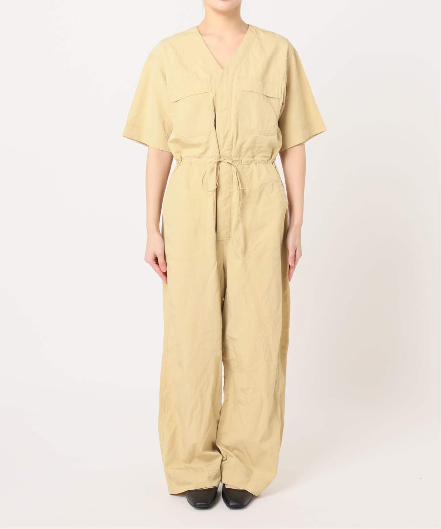 ダブルポケットVネックオールインワン（つなぎ／オールインワン