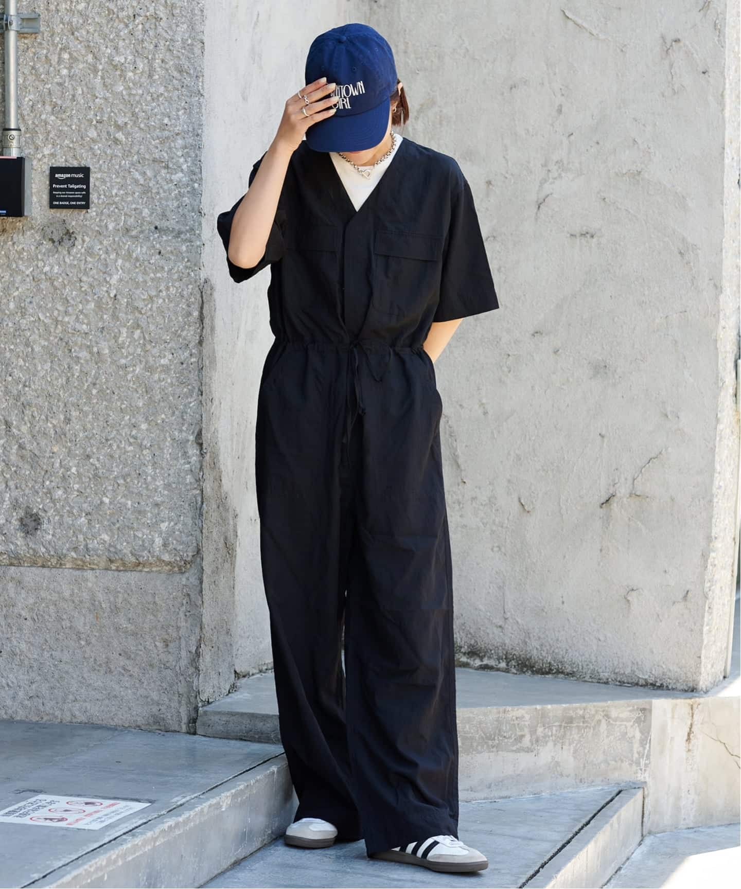 追加3 ダブルポケットVネックオールインワン（つなぎ／オールインワン