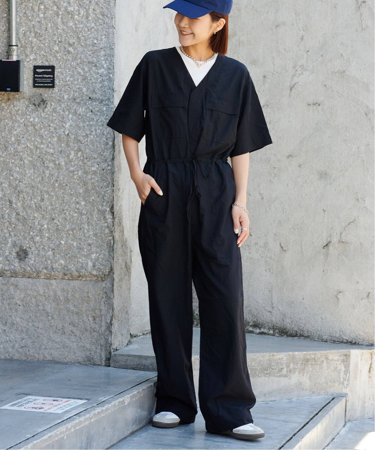 追加3 ダブルポケットVネックオールインワン（つなぎ／オールインワン