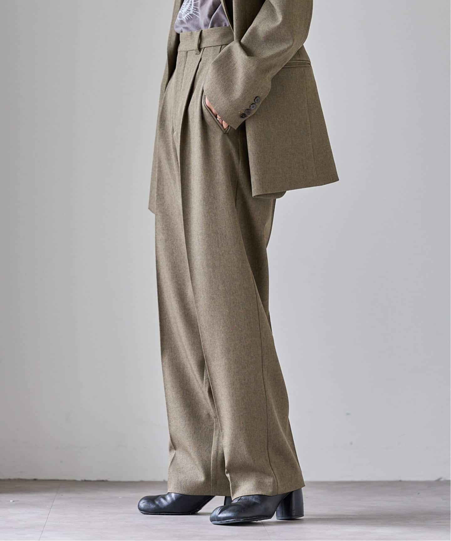 PEメランジタックテーパードパンツ セットアップ対応（スラックス