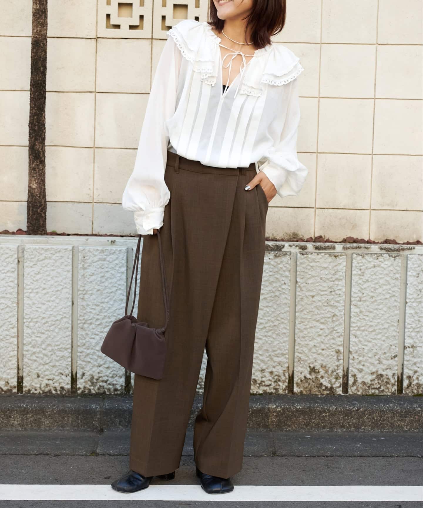 ≪予約≫ツイルアシンメトリータックパンツ（スラックス）｜OUTDOOR