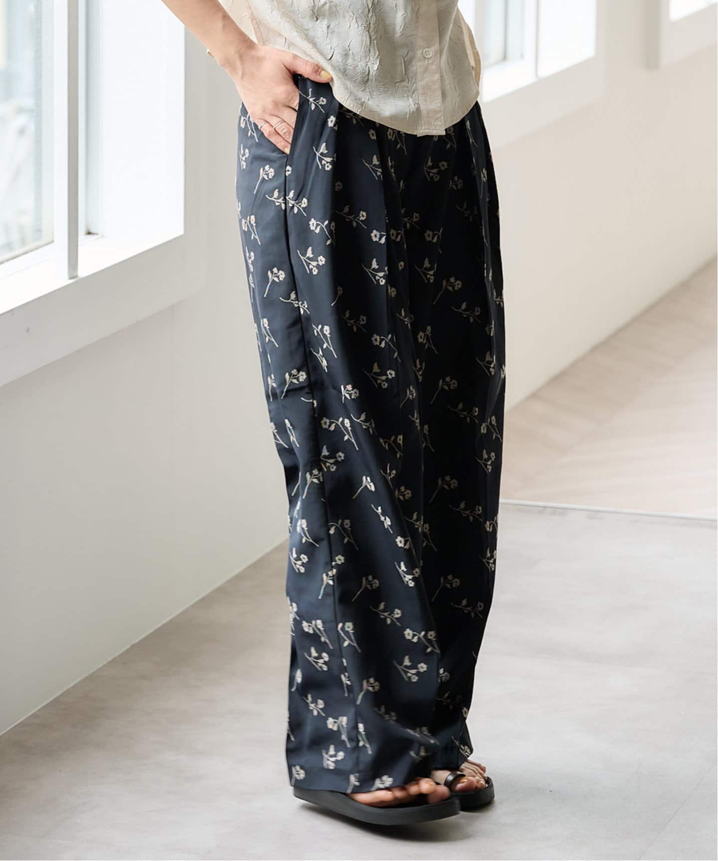 新品y‘s FLOWER PANTS ブラックパンツ anuke Flower Jacquard Pants 62510717（スラックス）｜BOICE
