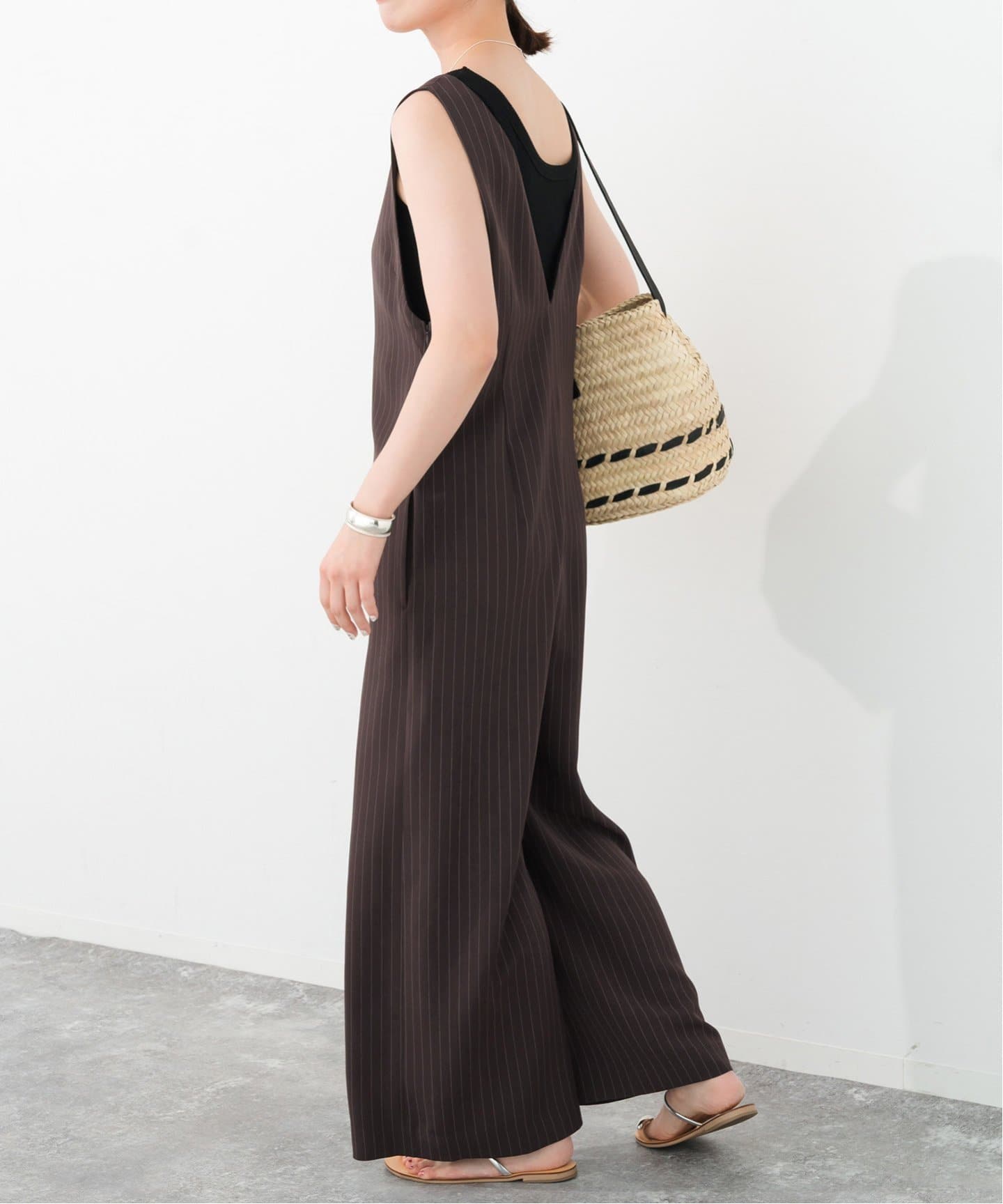 Spick&span ネイビーストライプサロペット　36 ピンストライプVサロペット（サロペット／オーバーオール
