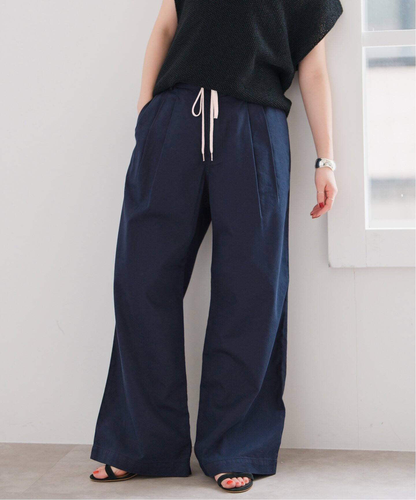 45rpm Bakkuri フレアパンツ 日本製 ネイビー コットンパンツ WEB限定 / 追加》コットンレーヨンドロストフレアパンツ（その他パンツ