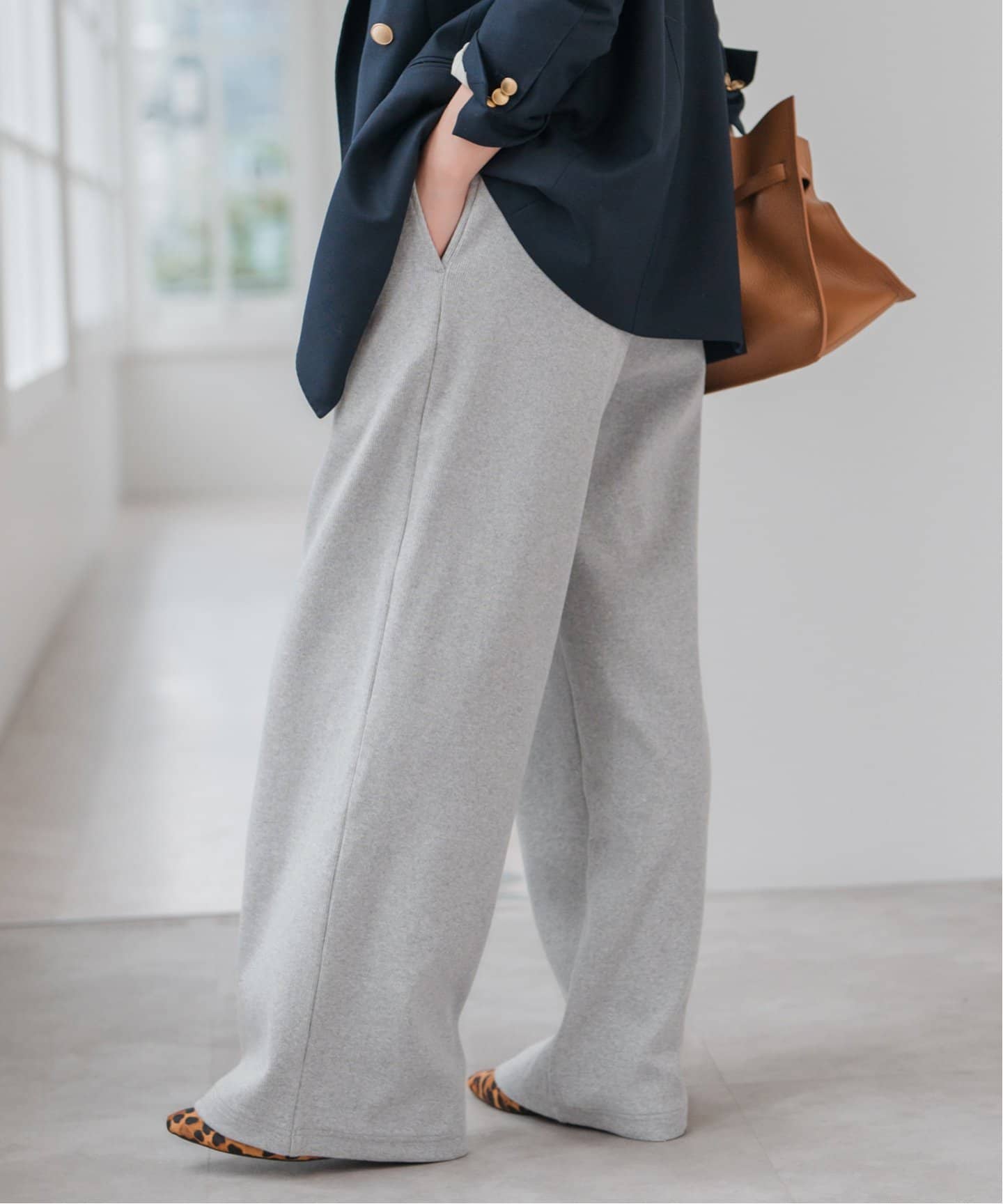 新品！タグ付き！Spick&Span☆リブパンツ/グレー スピック＆スパン Spick & Span 《予約》タックリブパンツ