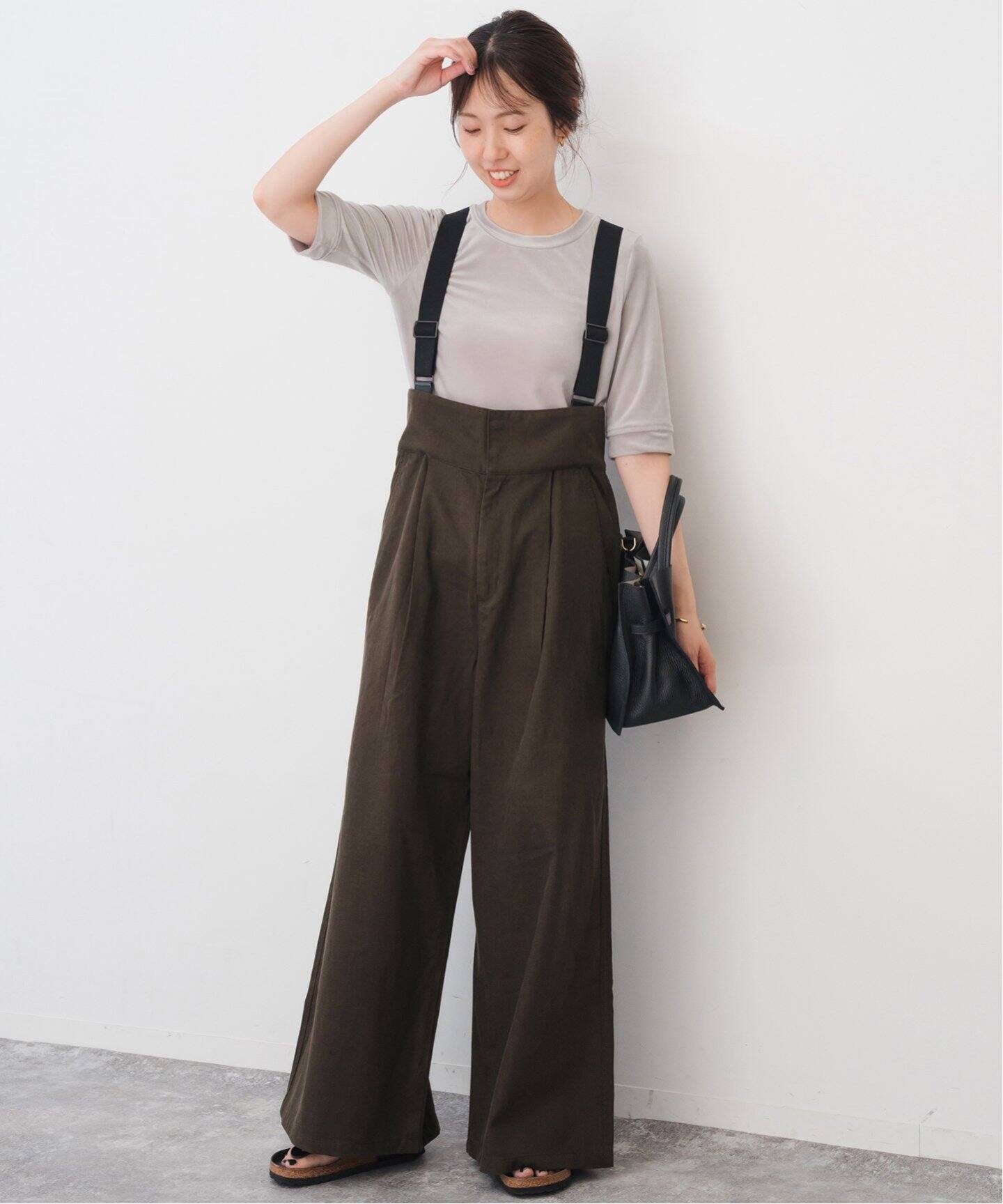 Spick and Span サスペンダー付きピーチツイルタックパンツ 黒38 サスペンダー付きピーチツイルタックパンツ（その他パンツ）｜Spick