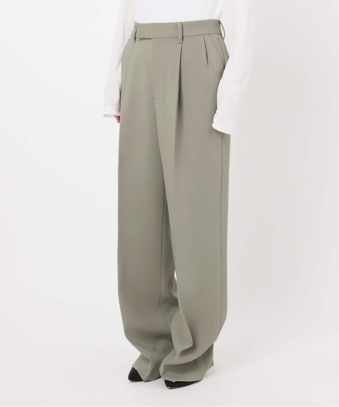 スピックアンドスパンTRタックパンツ40グレー 追加》ダブルクロスツータックパンツ（スラックス）｜Spick