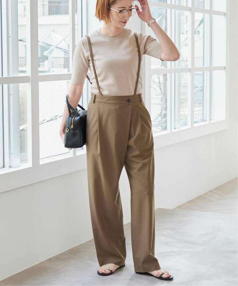 サスペンダー付きアシンメトリータックパンツ（スラックス）｜Spick  