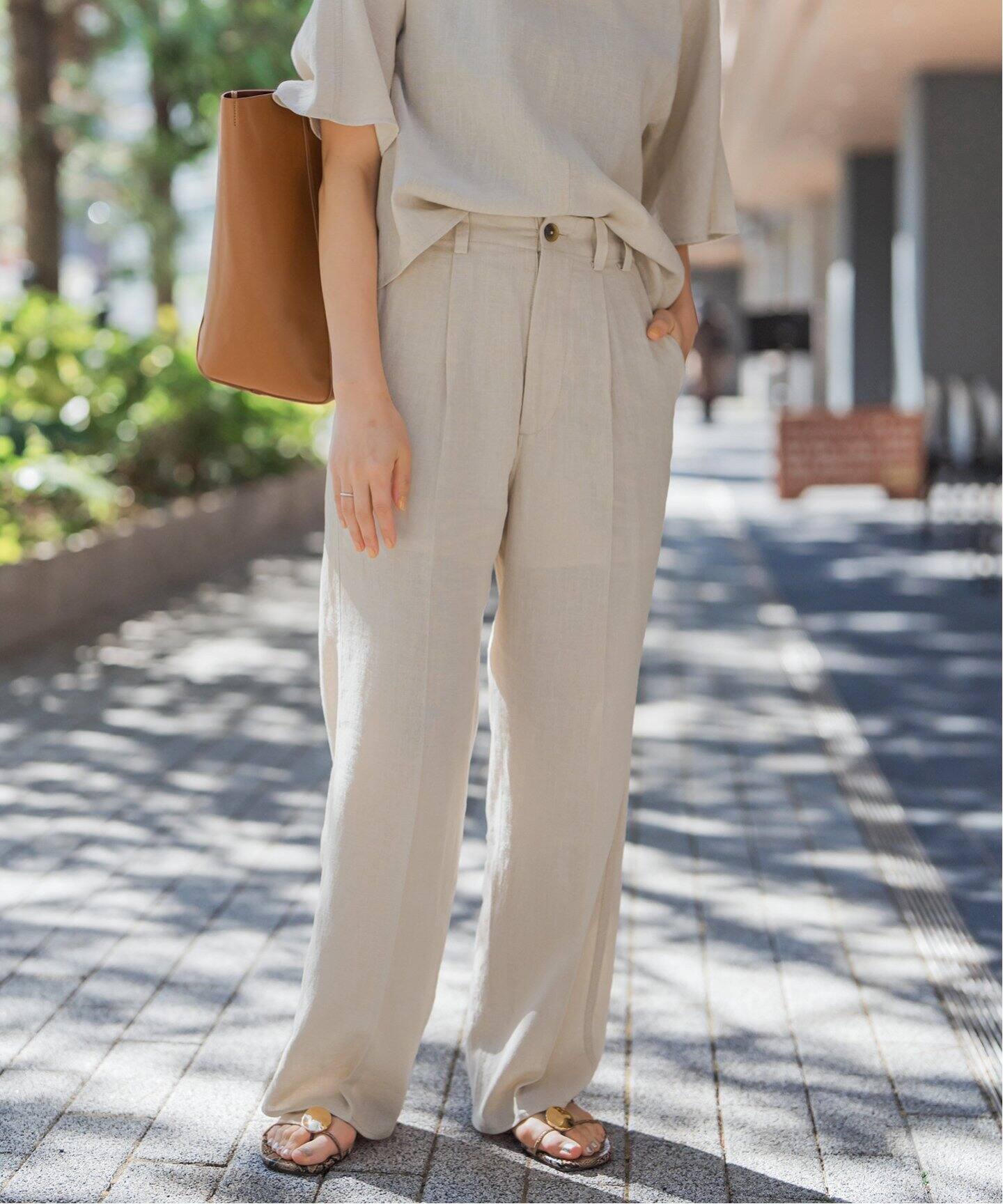 Spick＆Span パンツ ハイブリッドラミー1タックパンツ
