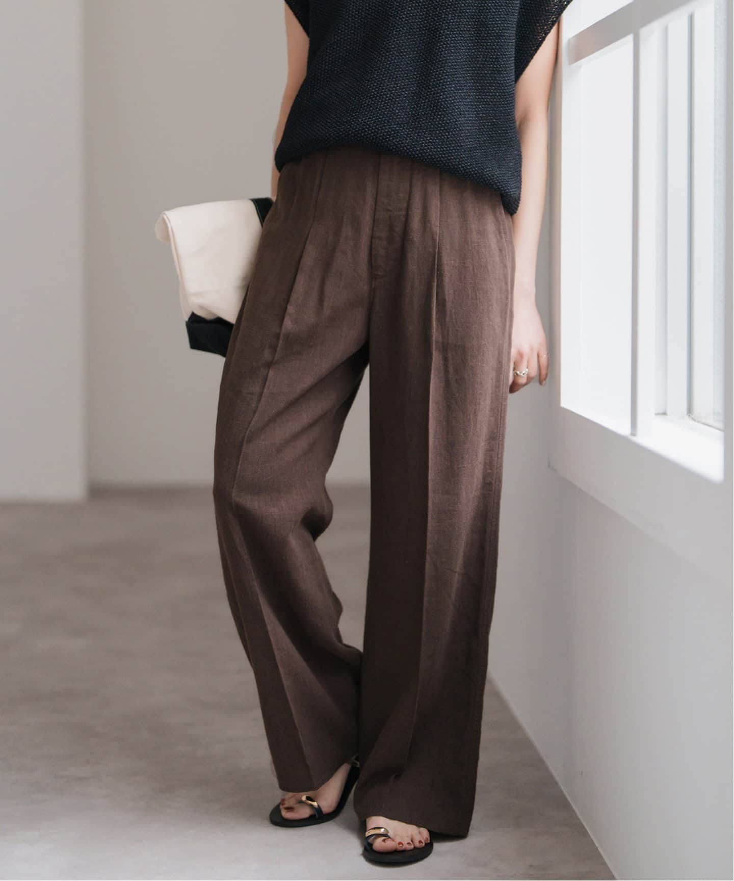 未使用 Spick＆Span ハイブリッドラミー1タックパンツ ブラウン 38 追加》ハイブリッドラミー1タックパンツ（その他パンツ）｜Spick