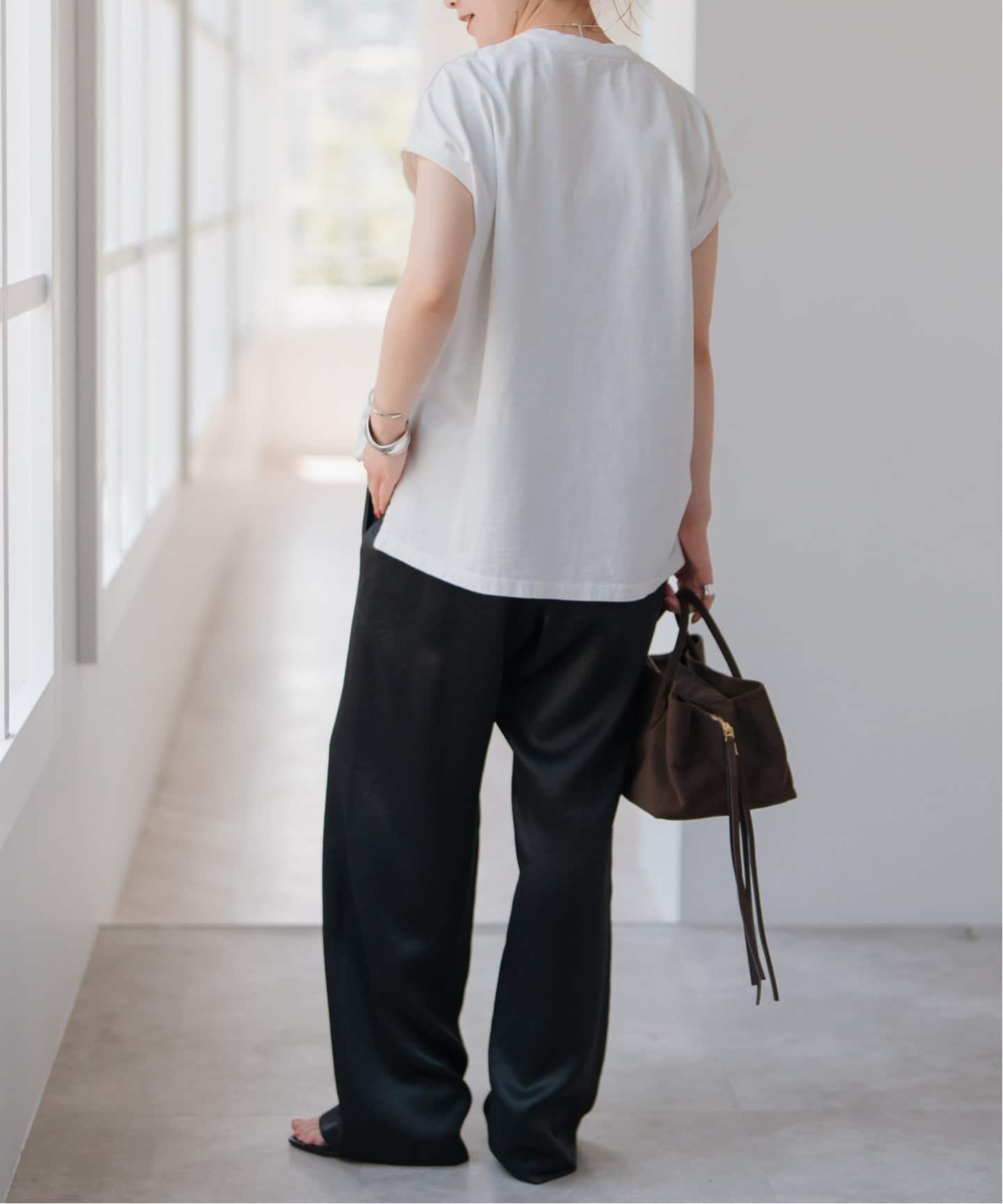 spick&span サテンイージーパンツ 黒 40サイズ ジョーゼットイージーパンツ（スラックス）｜Spick and Span