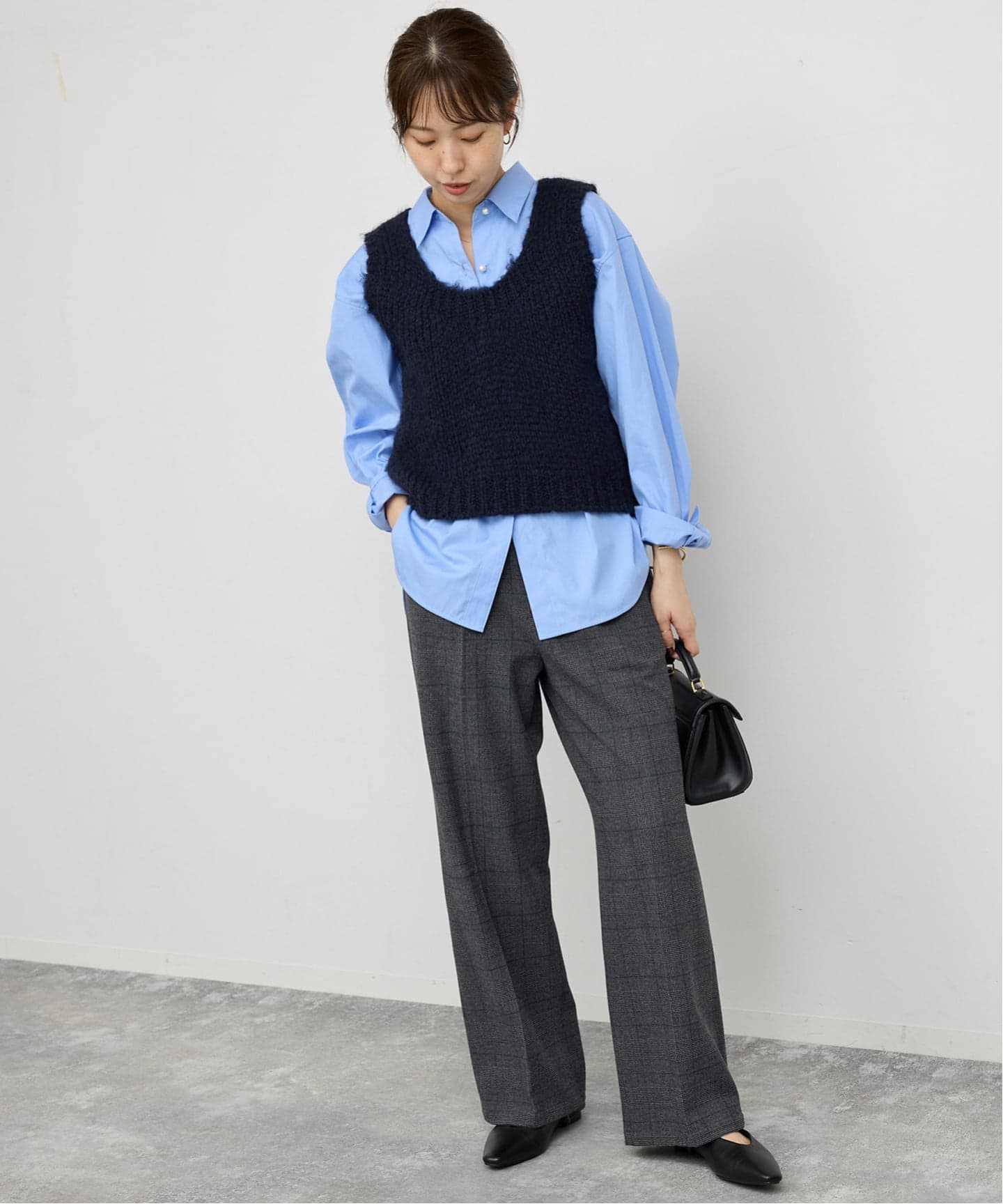 予約》手洗い可 / グレンチェック起毛タックストレートパンツ