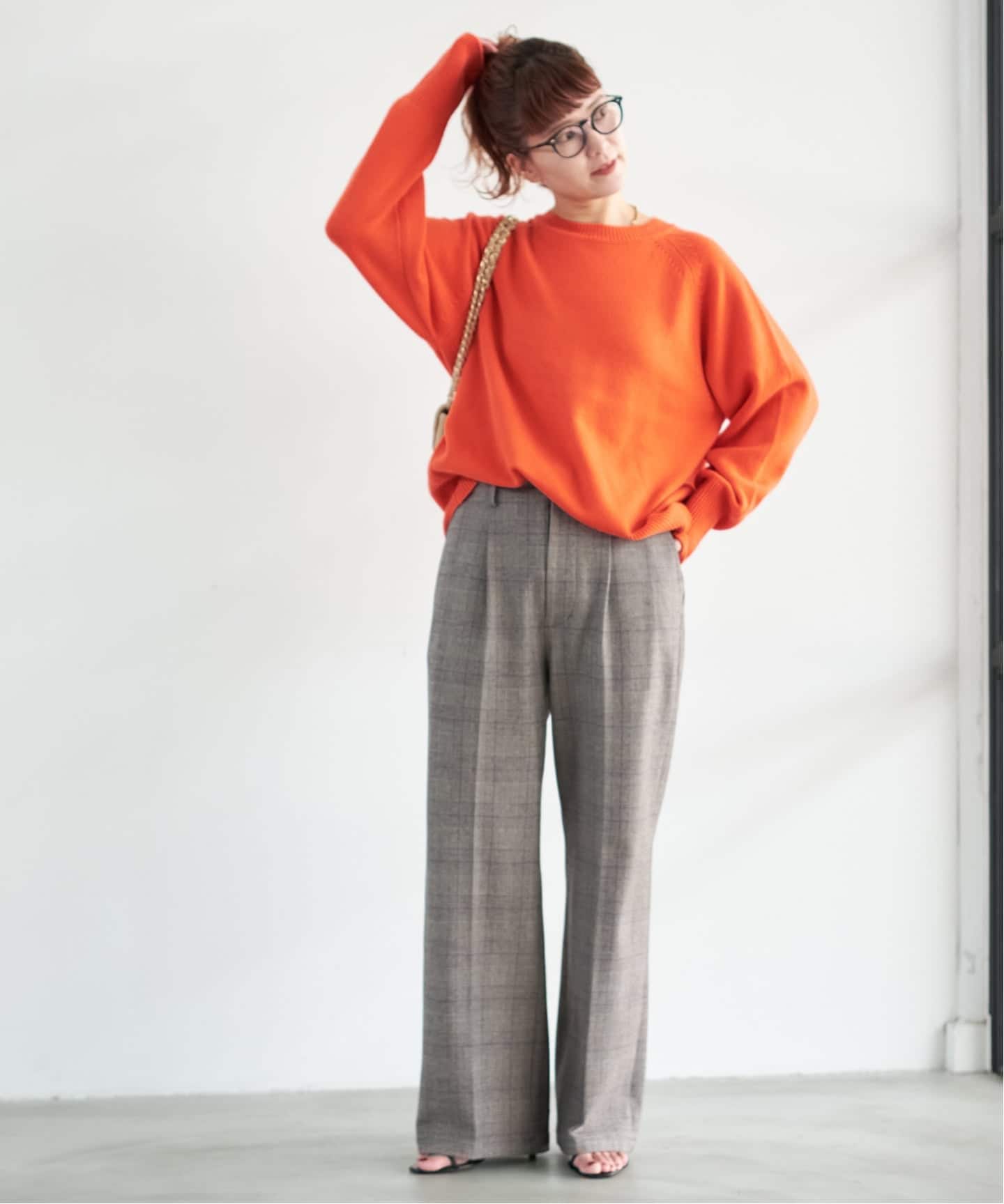 予約》手洗い可 / グレンチェック起毛タックストレートパンツ