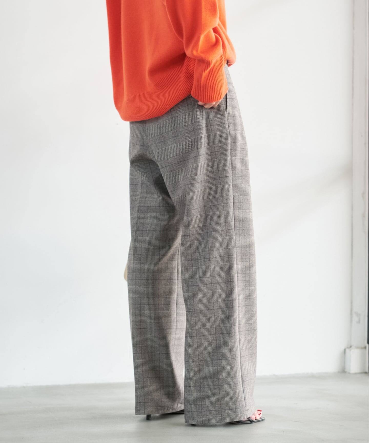 手洗い可》グレンチェック起毛タックストレートパンツ（スラックス