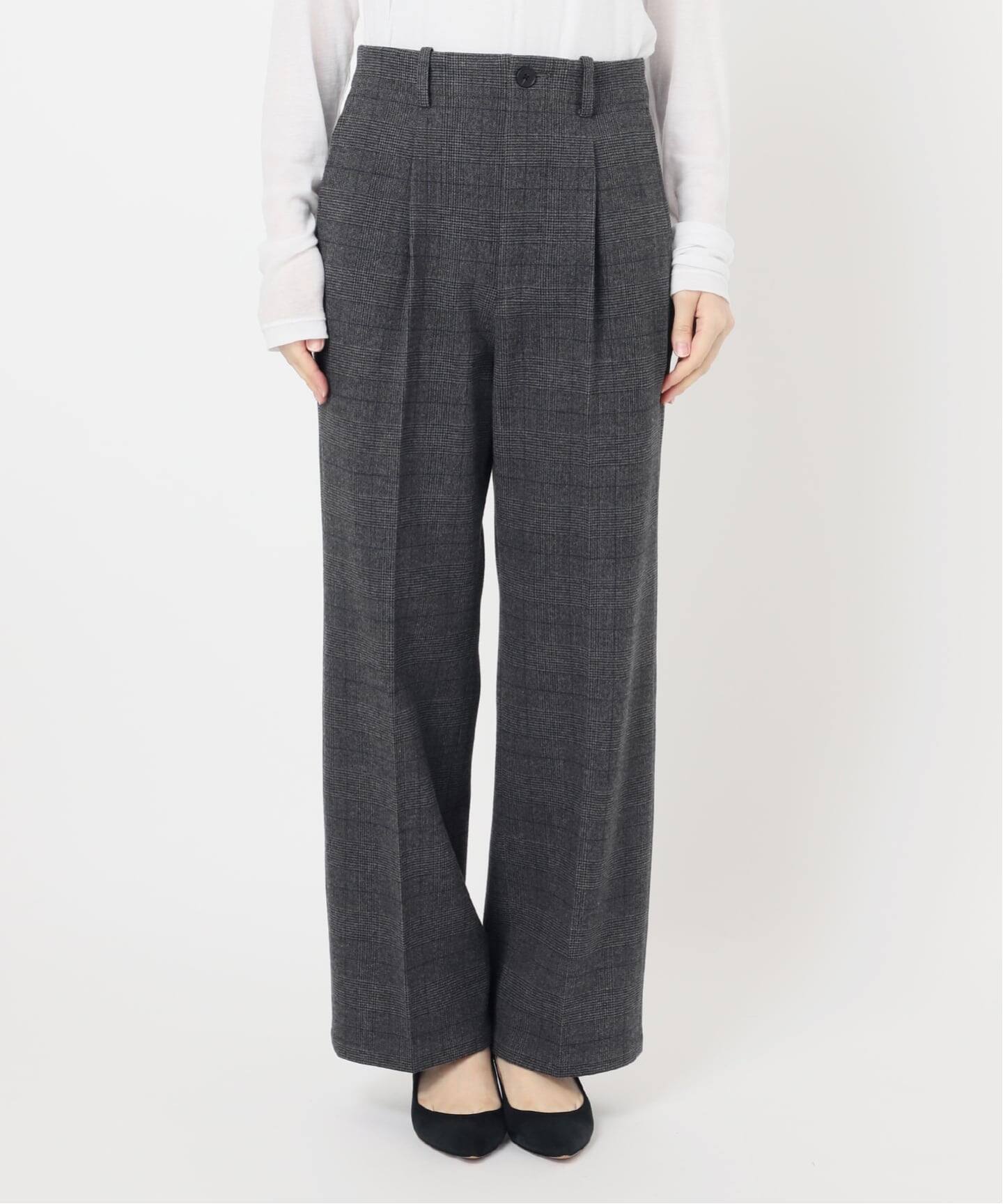 予約》手洗い可 / グレンチェック起毛タックストレートパンツ