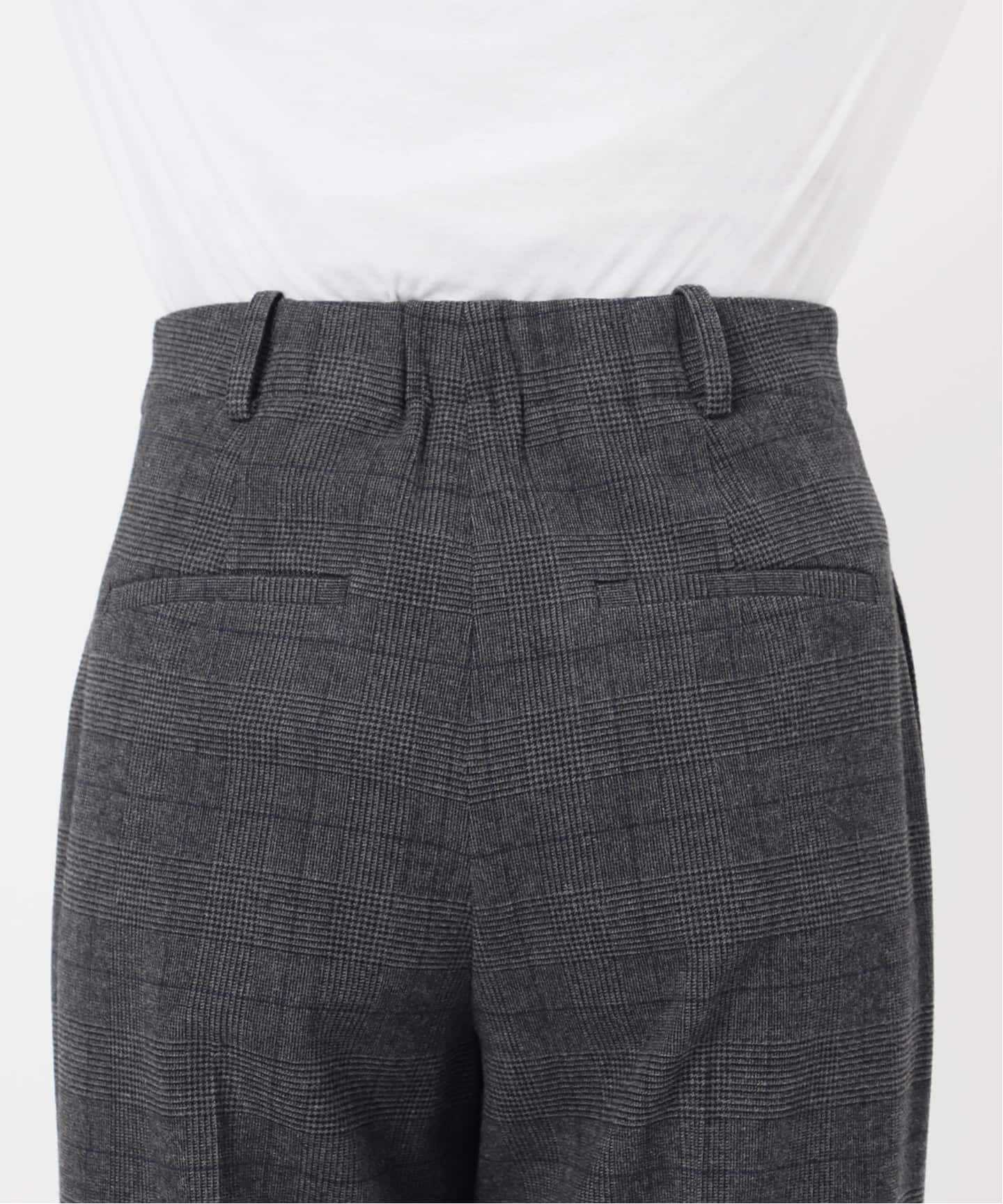 手洗い可》グレンチェック起毛タックストレートパンツ（スラックス