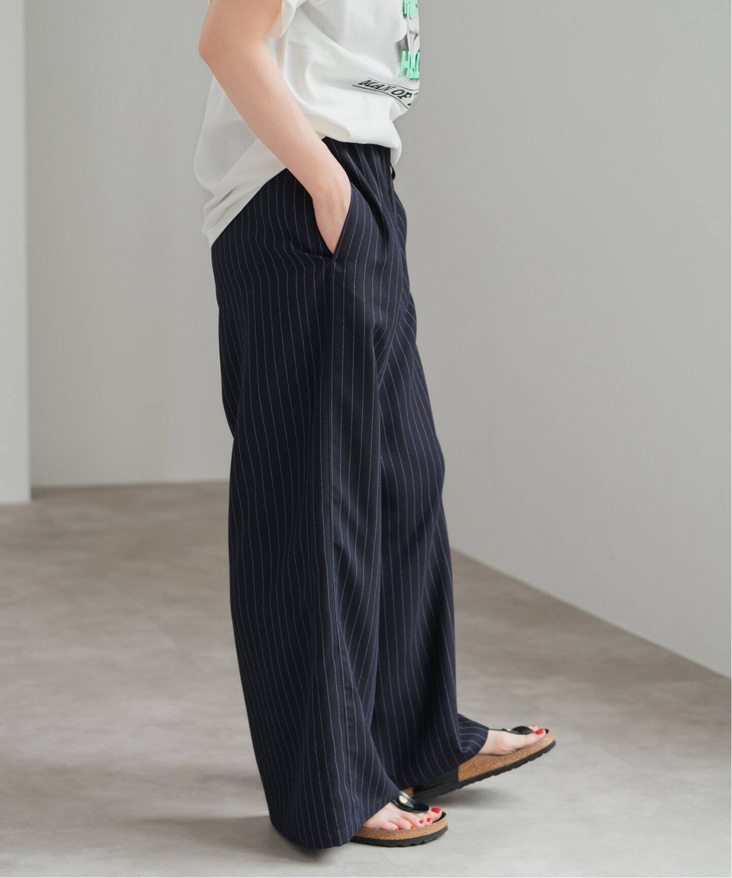 spick&span サテンイージーパンツ 黒 40サイズ ジョーゼットイージーパンツ（スラックス）｜Spick and Span