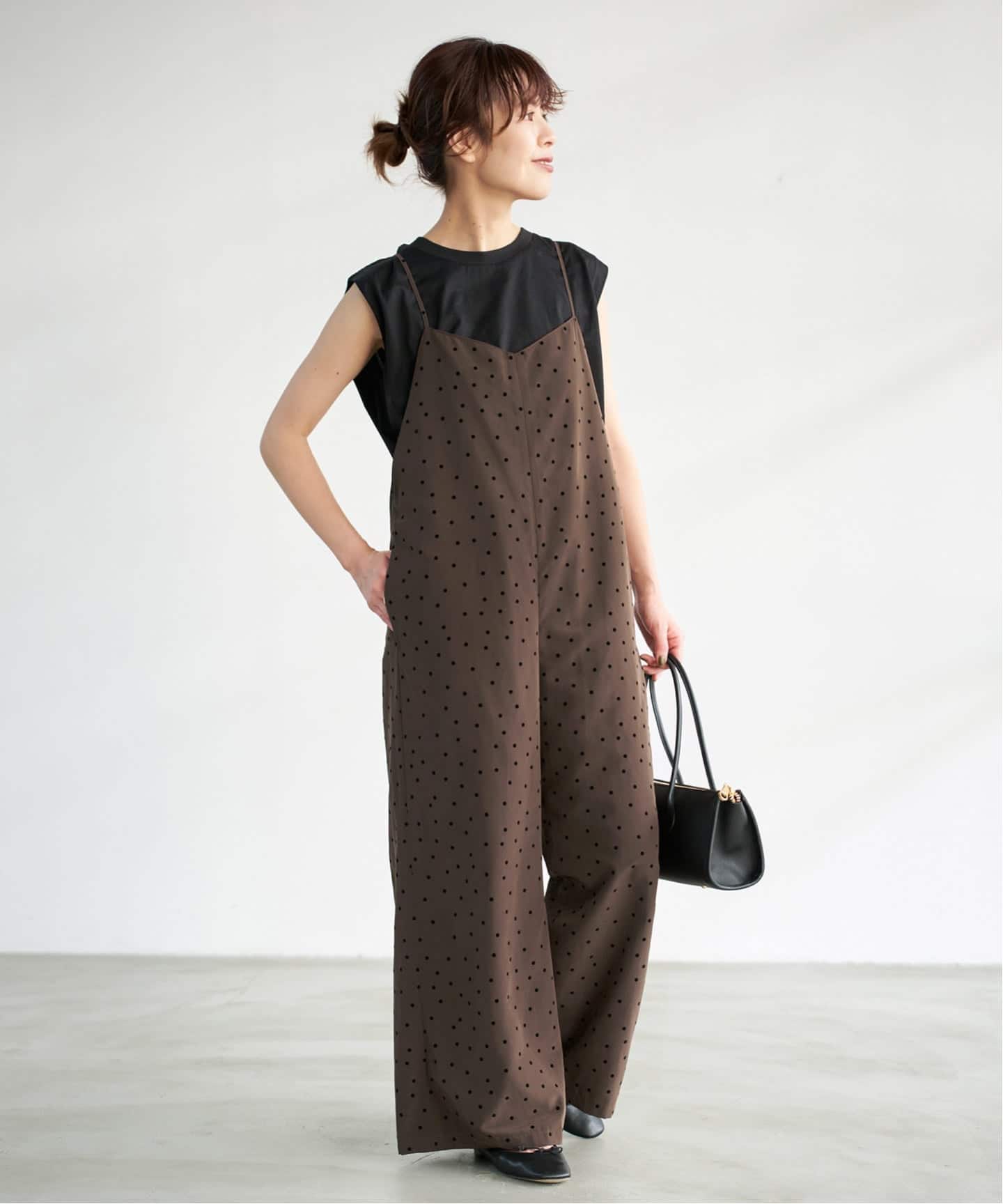 イーマリー イルメール ピンクドットと茶色のキャスケット＆サロペット