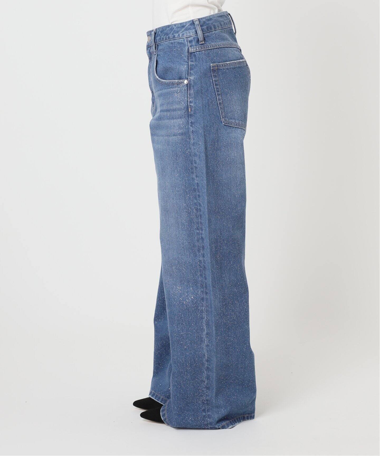 グリッターのポケット付きカジュアルルーズワイドレッグデニムジーンズ （匿名配送） 新品 SHEIN DAZY グリッター カジュアルルーズワイドレッグ